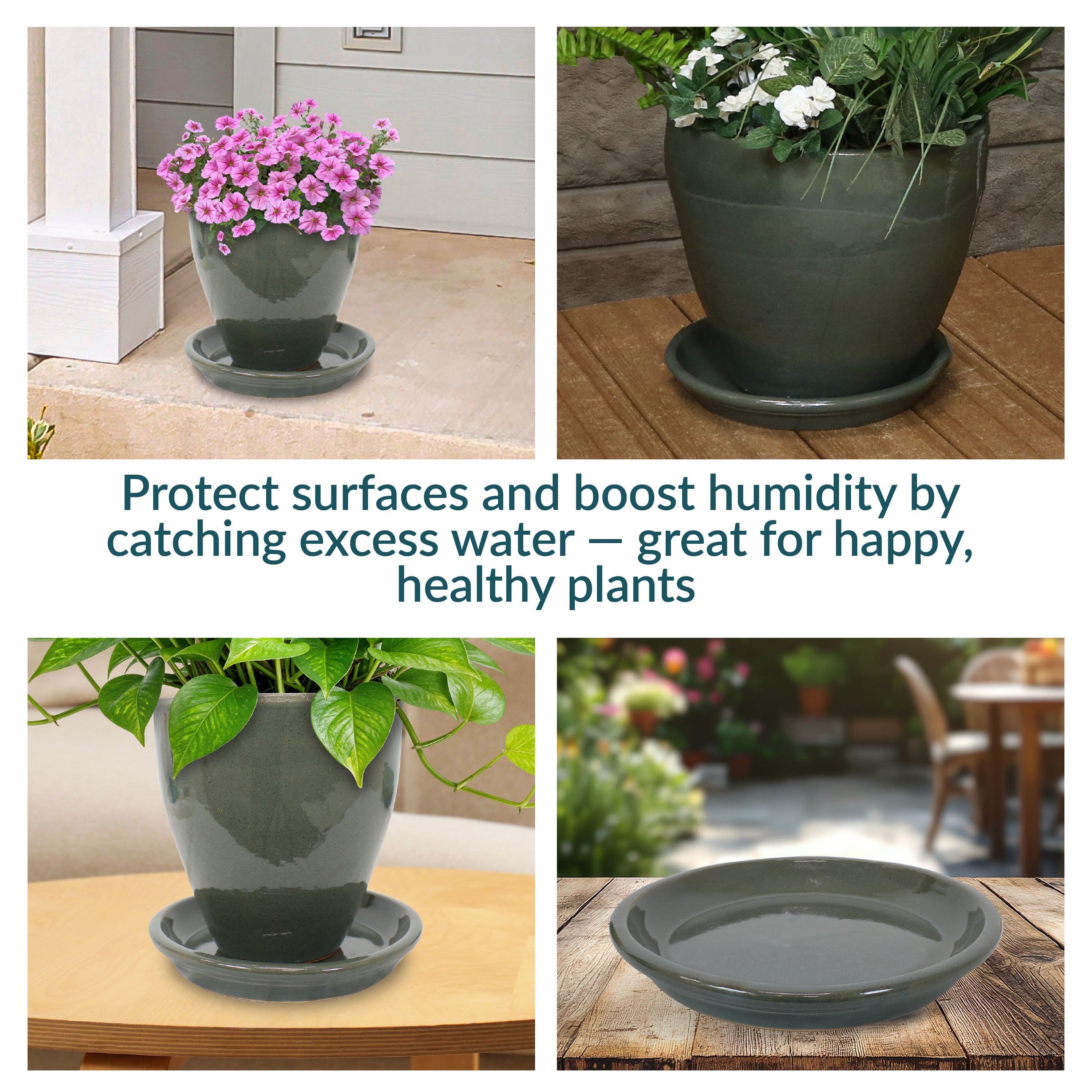 Sunnydaze 2-Pack Glazed Ceramic Planter Saucers for Indoor & Outdoor Plants - Drainage Trays for Flower Pots, Garden Decor, and Home Décor