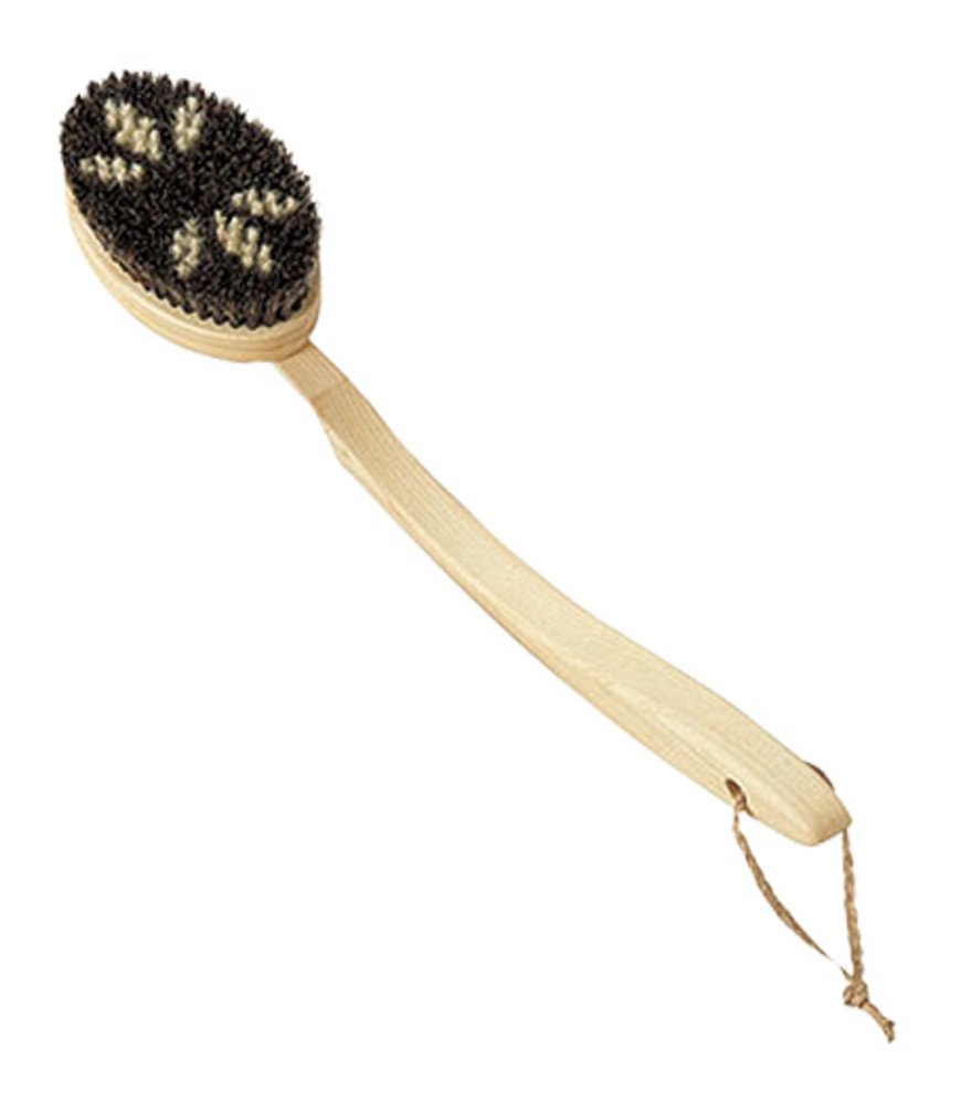 Premium Japanese Horsehair Body Brush with Curved Design - Natural Bristles, Long Handle & Hanging Hook - Exfoliating Dry Brush for Spa, Shower & Self-Care Rituals - Easy to Clean & Removable Head