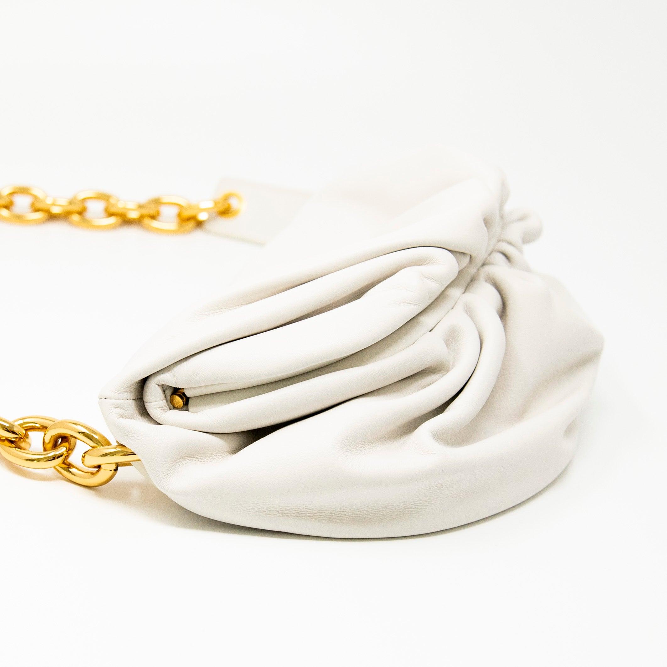 Bottega Veneta White Leather Belt Bag with Chain Strap - Stylish Crossbody Pouch for Women, Perfect for Everyday Use, Parties, and Travel Accessories