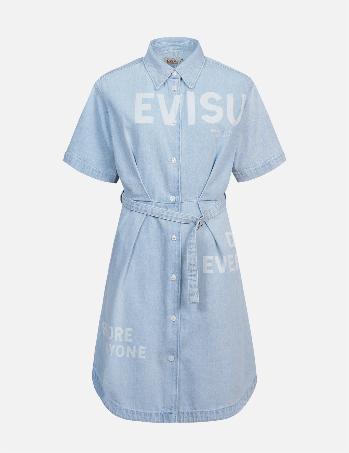 Stylish Logo Discharged Print Denim Shirt Dress for Women - Casual Chic Outfit for Streetwear, Date Night & Spring Fashion