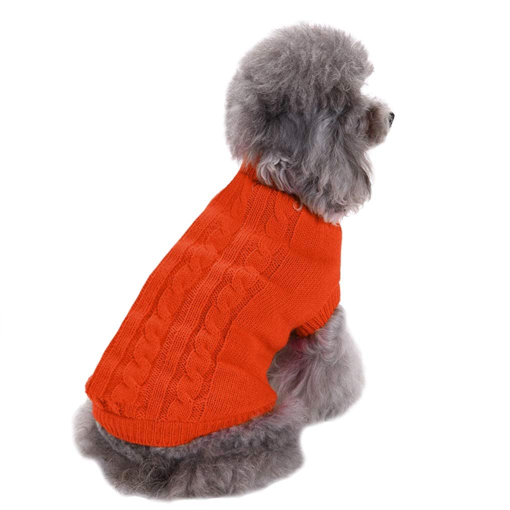 Warm Knitted Dog Sweater for Small Pets - Winter Cat & Puppy Clothes (Orange) - Perfect for Cold Weather Outings