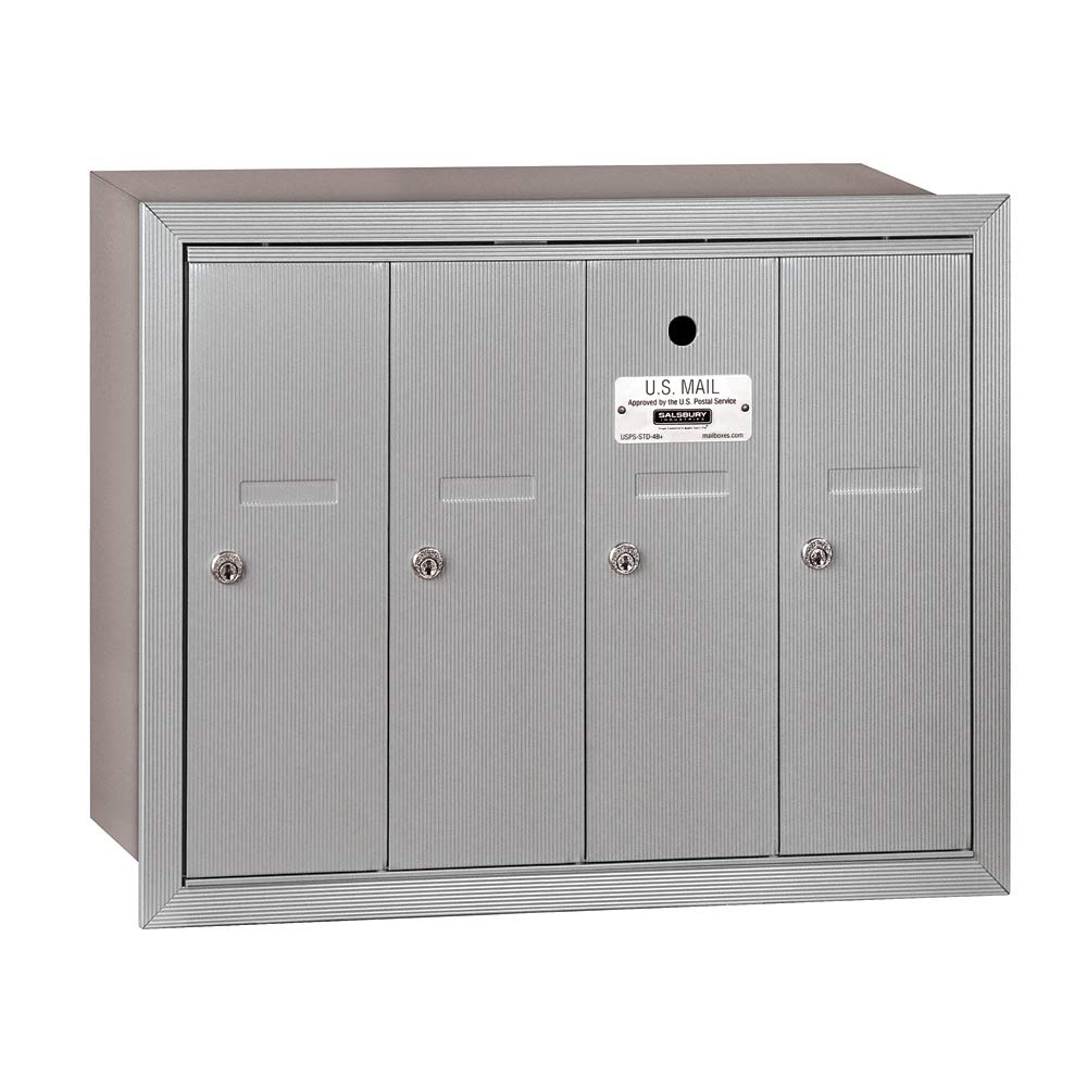 Salsbury Industries 3504ARU 4-Door Recessed Mounted Vertical Mailbox - USPS Approved Aluminum Mailbox for Secure Mail Delivery | Perfect for Apartment Buildings, Office Complexes & Residential Communities