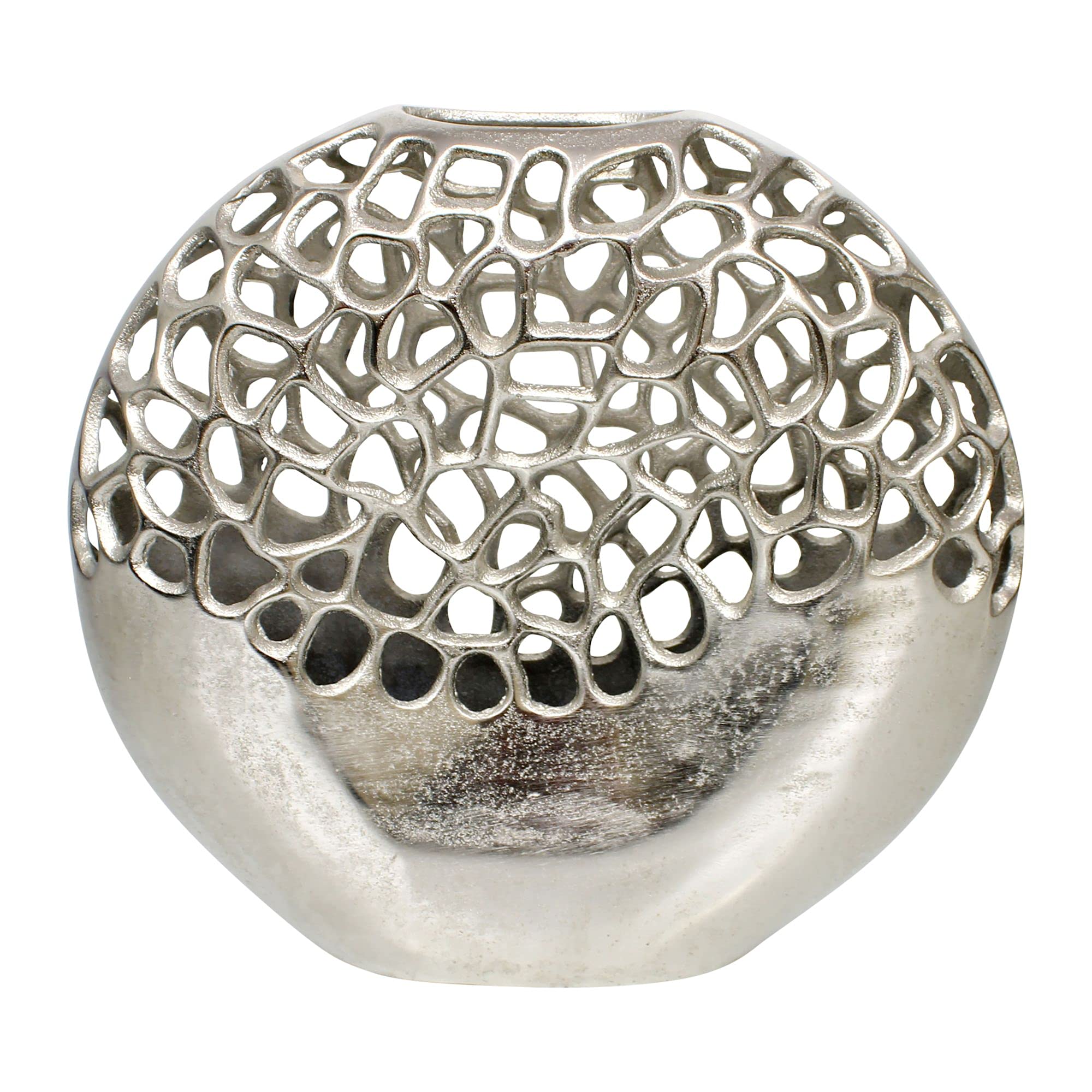 Kingston Living 14 Inch Modern Metallic Silver Oval Cut-Out Vase - Elegant Home Decor for Centerpieces, Wedding Decorations & Floral Arrangements