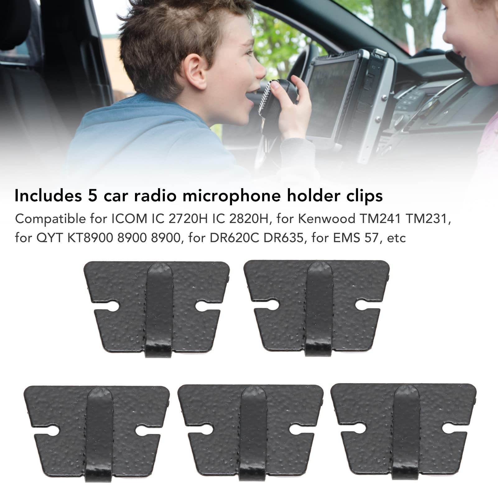 5Pcs Universal Metal Car Radio Microphone Holder Clip - Compatible with ICOM IC-2720H, IC-2820H & Kenwood TM241, TM231 - Easy Installation for Truck, Jeep, RV & Off-Road Vehicles