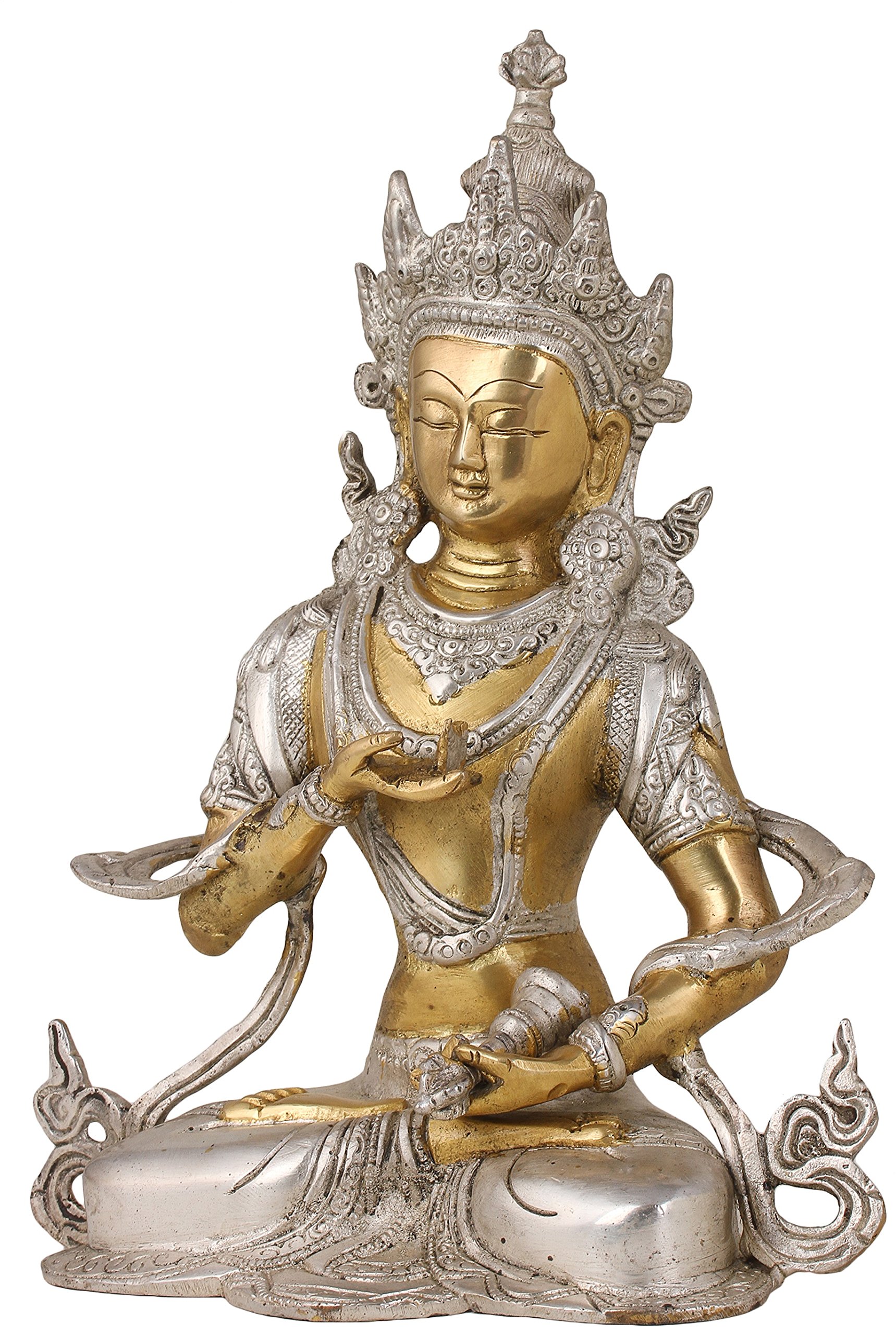 Exotic India ZDS02 Gold & Silver Seated Vajrasattva Statue - Buddhist Meditation & Yoga Decor for Home Altar