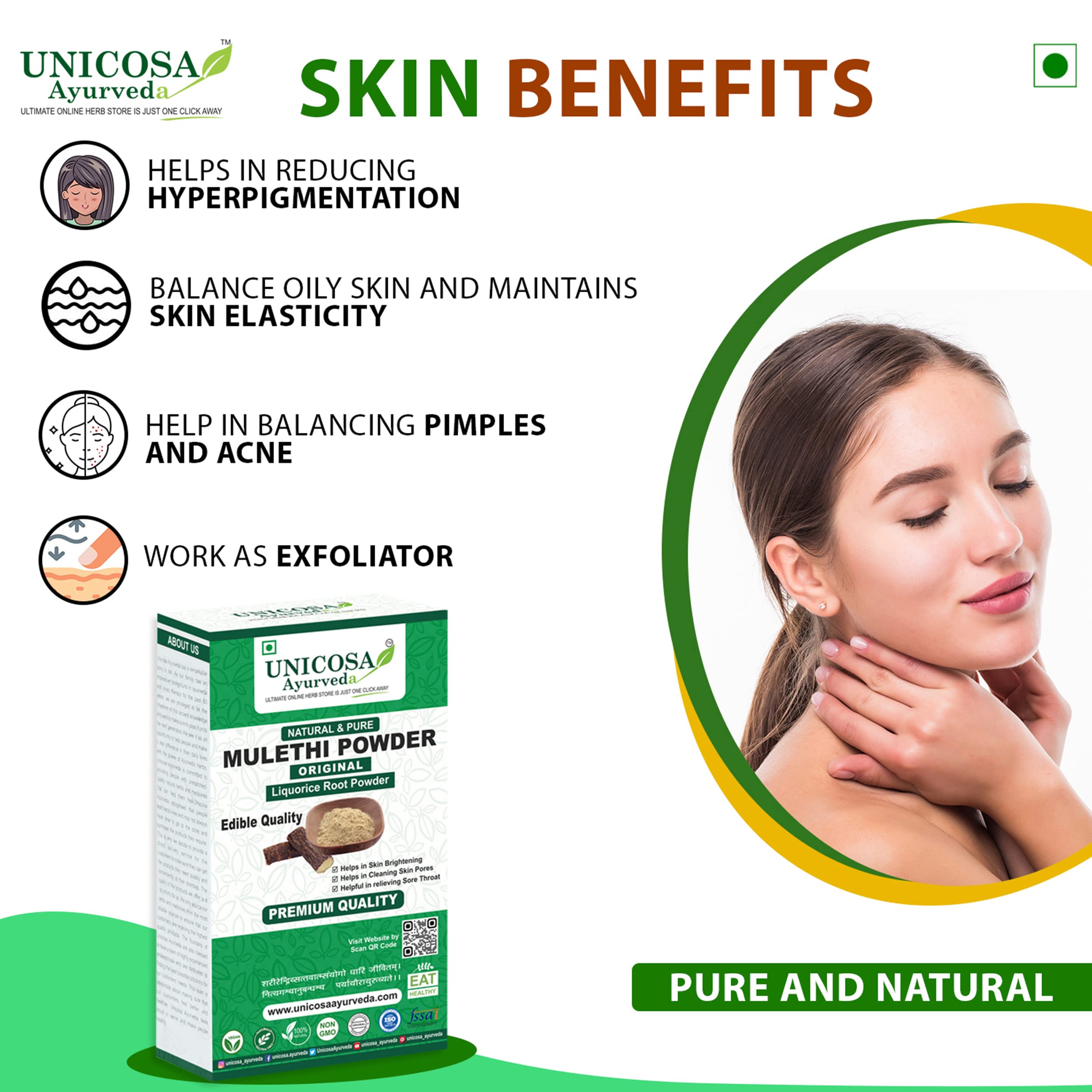 UNICOSA Ayurvedic Natural Mulethi Powder (Licorice Root Powder) 200g - Skin Whitening, Hair & Face Care | Yashtimadhu for Glowing Skin & Healthy Hair | Perfect for DIY Beauty Masks & Herbal Teas