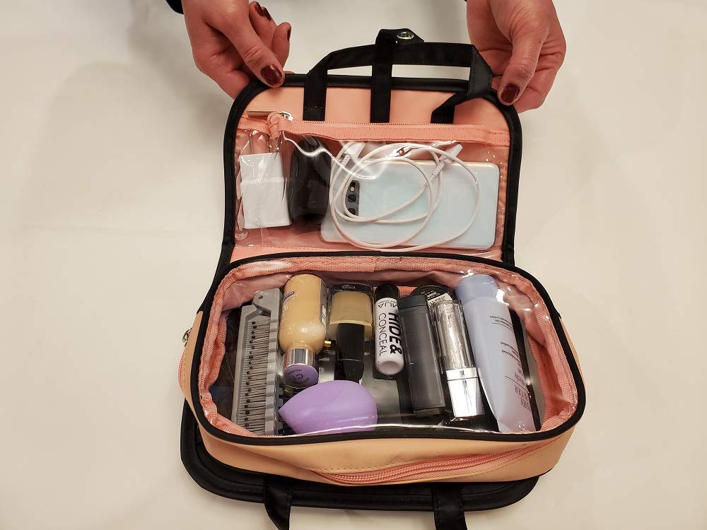 Waterproof Travel Makeup Bag Organizer - Portable Cosmetic Pouch with Eyelash Brush & Foundation Sponge | Perfect for Professional Makeup Artists & On-the-Go Touchups (Ideal for Air Travel, Gym, Beach & Daily Use)