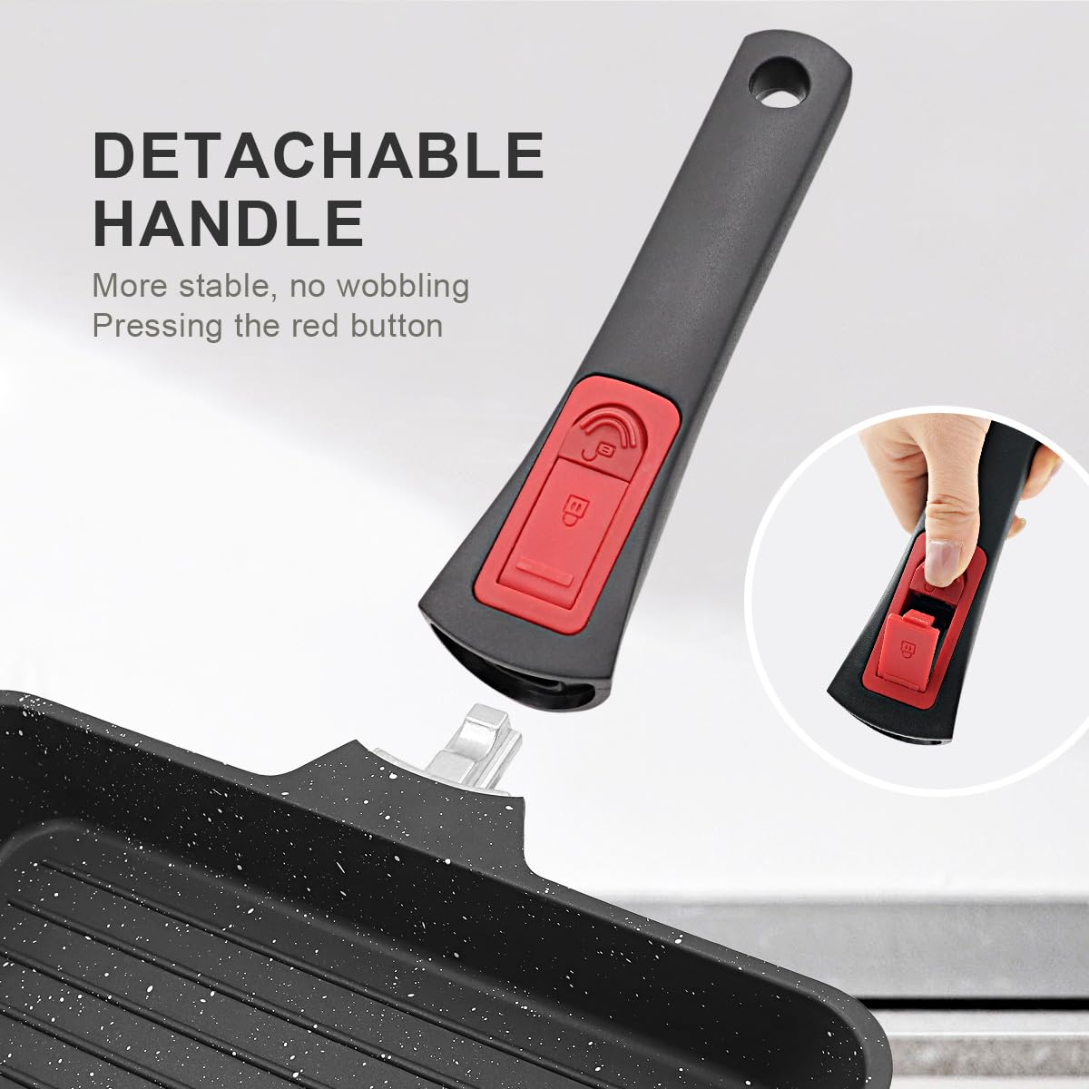 Nonstick Square Grill Pan 9.5 Inch - Cast Aluminum Steak Pan with Removable Handle, Oven & Dishwasher Safe, Double Pour Spouts, Black - Perfect for Grilling Steaks, Burgers, and Vegetables Indoor or Outdoor