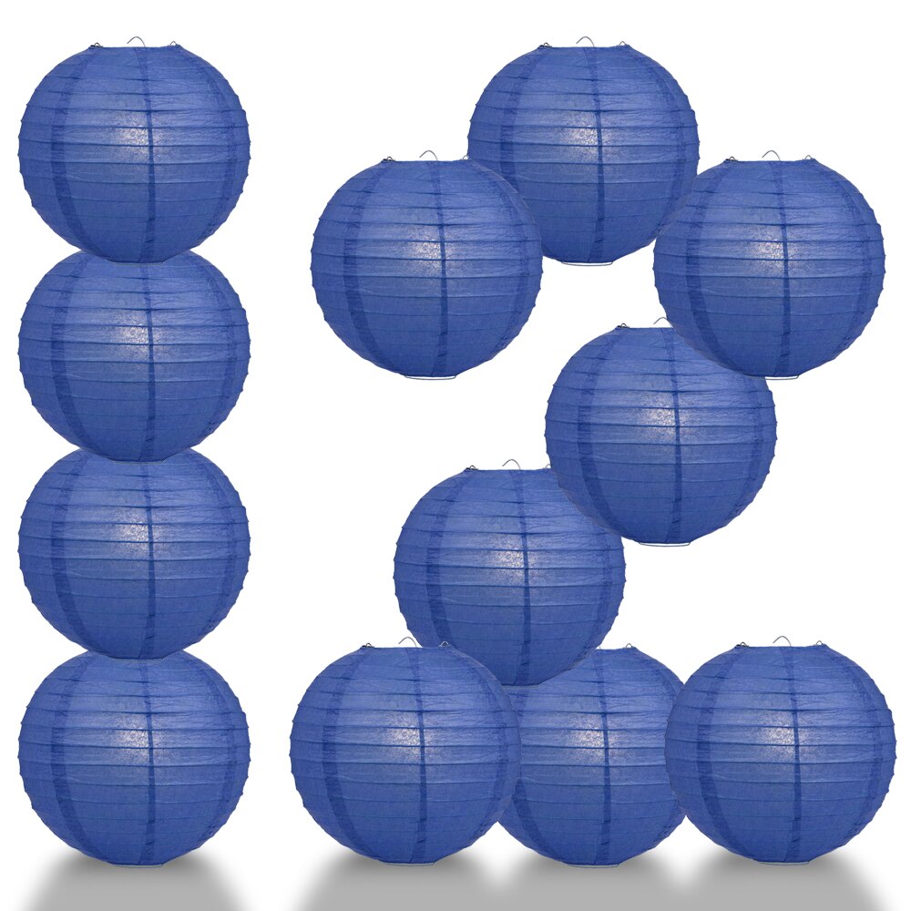12 Pack 20 Inch Dark Blue Parallel Ribbing Round Paper Lanterns - Party Decorations for Weddings, Baby Showers & Home Decor