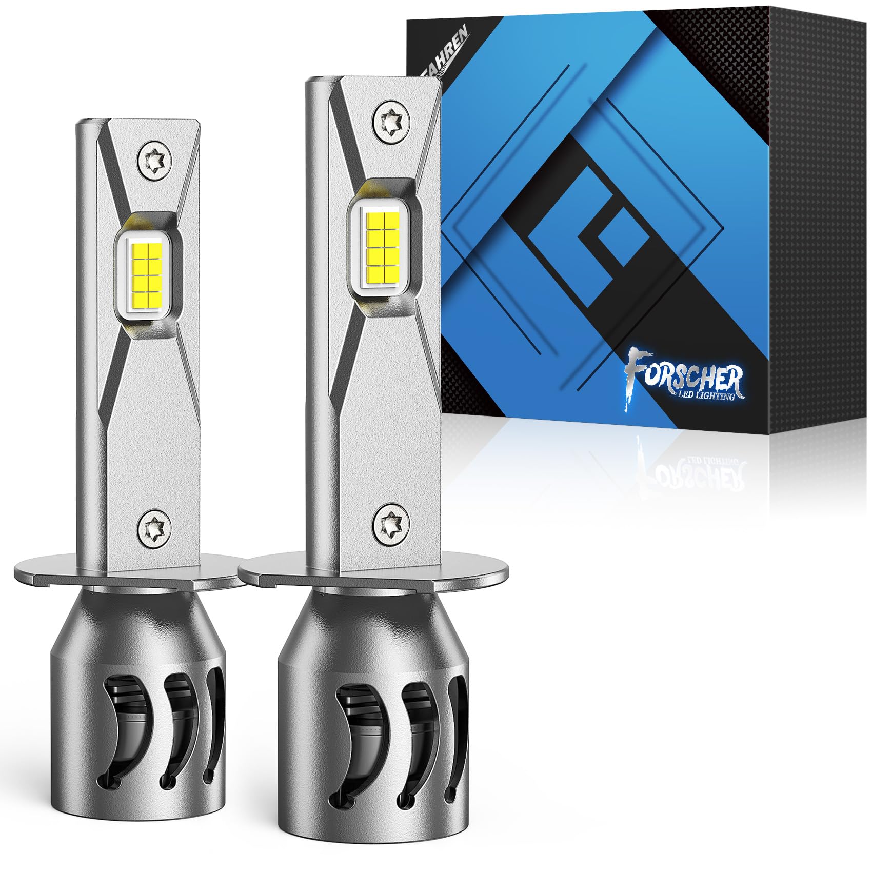 FAHREN H1 LED Fog Light Bulbs - 28000LM Ultra Bright, 6500K White, 16 CSP Chips, CANBUS Ready, Non-Polarity, Plug & Play (No Adapter Needed) with Turbo Fan Cooling, IP68 Waterproof - Pack of 2 - Perfect for Cars, Trucks, SUVs in Foggy, Rainy or Night Driving Conditions
