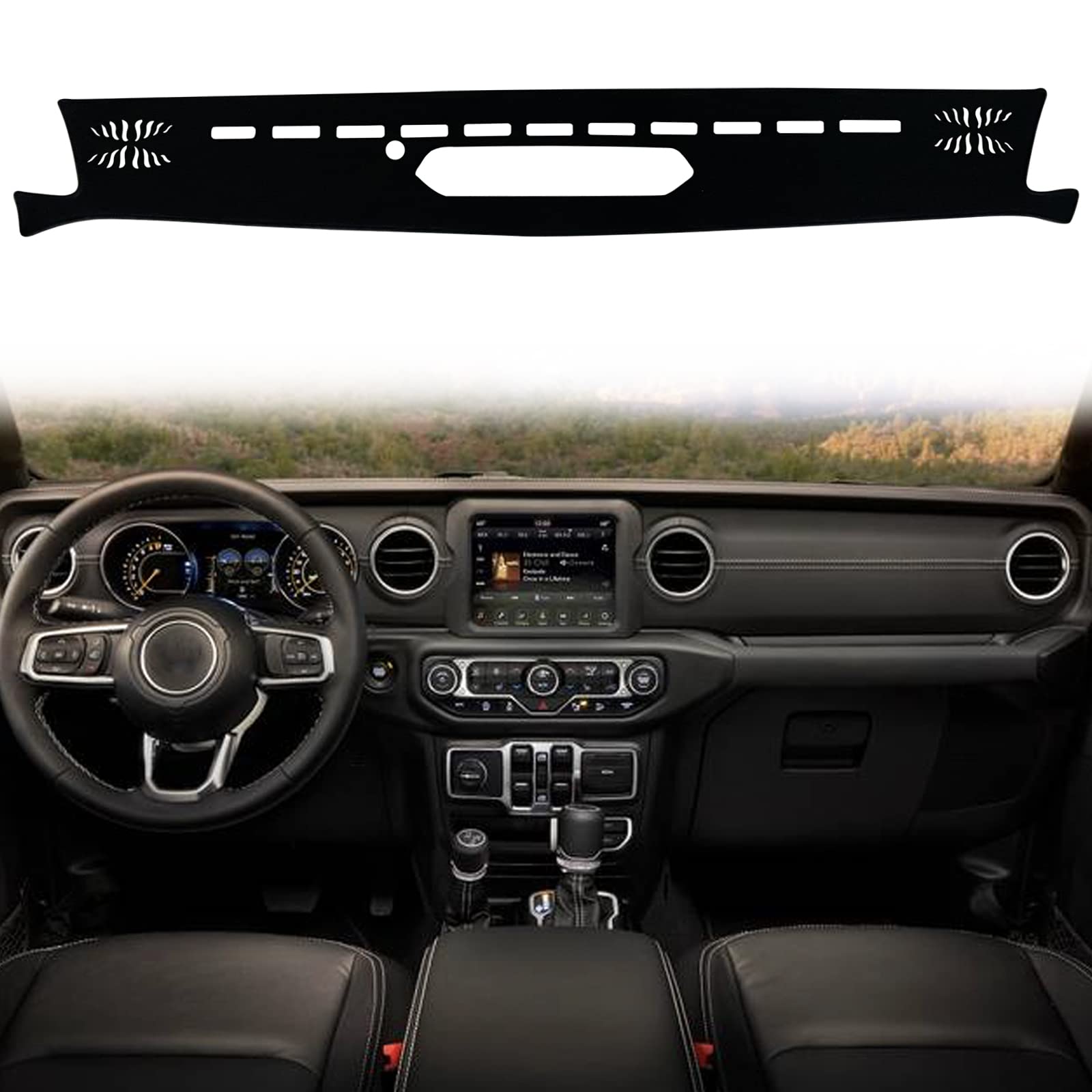 Custom Fit Dash Mat Cover for Jeep Wrangler (2018-2022) & Gladiator (2020-2022) - Premium Center Console Protector | UV Resistant Dashboard Accessory with Black Trim | Perfect for Off-Roading & Daily Commuting