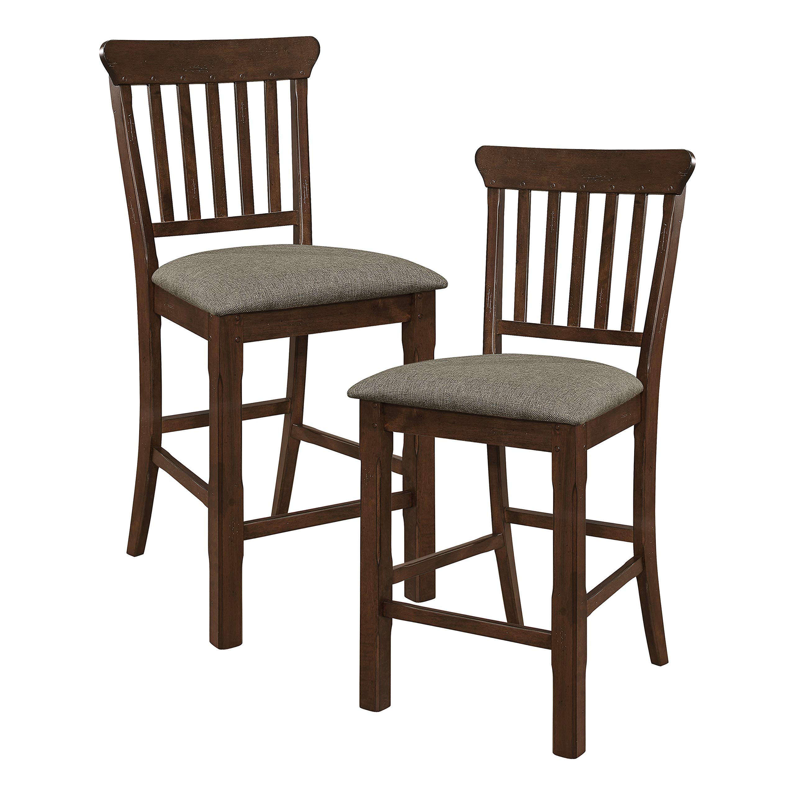 Homelegance Counter Height Bar Stools Set of 2 - Brown Wooden Kitchen Island Chairs for Breakfast Nook, Dining Room & Bar Counter Seating