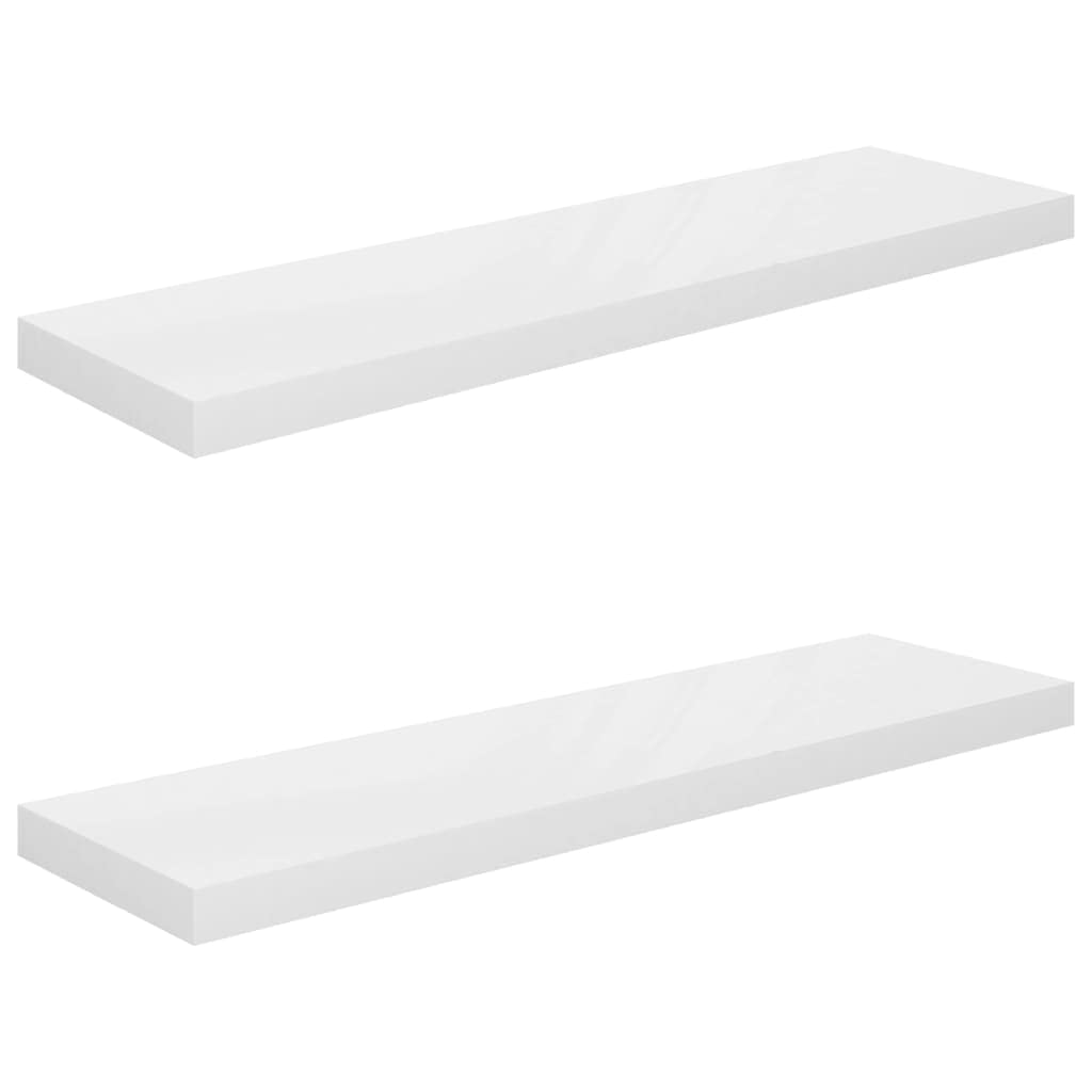 Floating Wall Shelves Set of 2 - Modern Wall Mounted Display Ledges for Living Room, Bedroom & Office - High Gloss White MDF Shelves (35.4