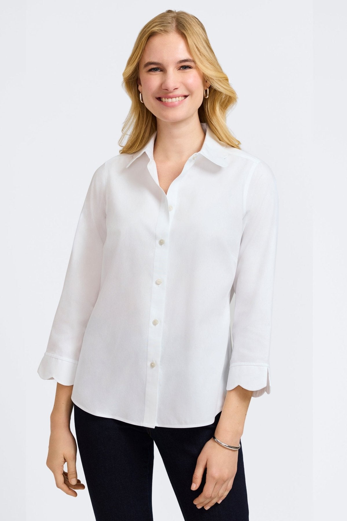 Gwen No Iron Pinpoint 3/4 Sleeve Wrinkle-Free Dress Shirt for Women | Office Wear & Business Casual Attire