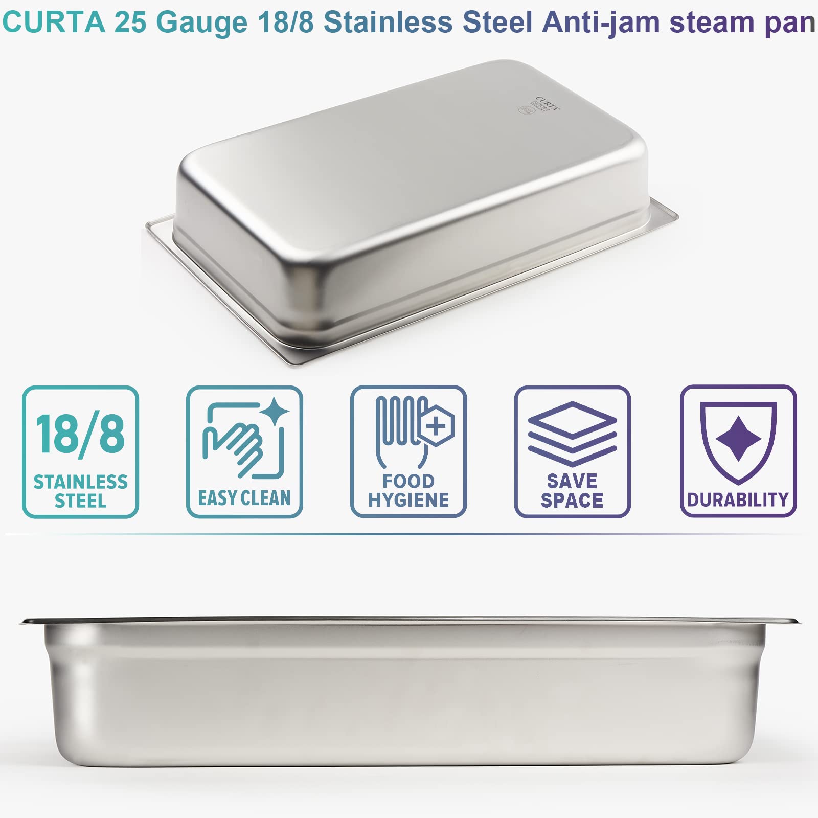 6 Pack Anti-Jam Commercial Stainless Steel Hotel Pans - 4 Inch Deep NSF 18/8 Catering Food Storage Pans for Buffet, Steam Tables & Restaurant Use
