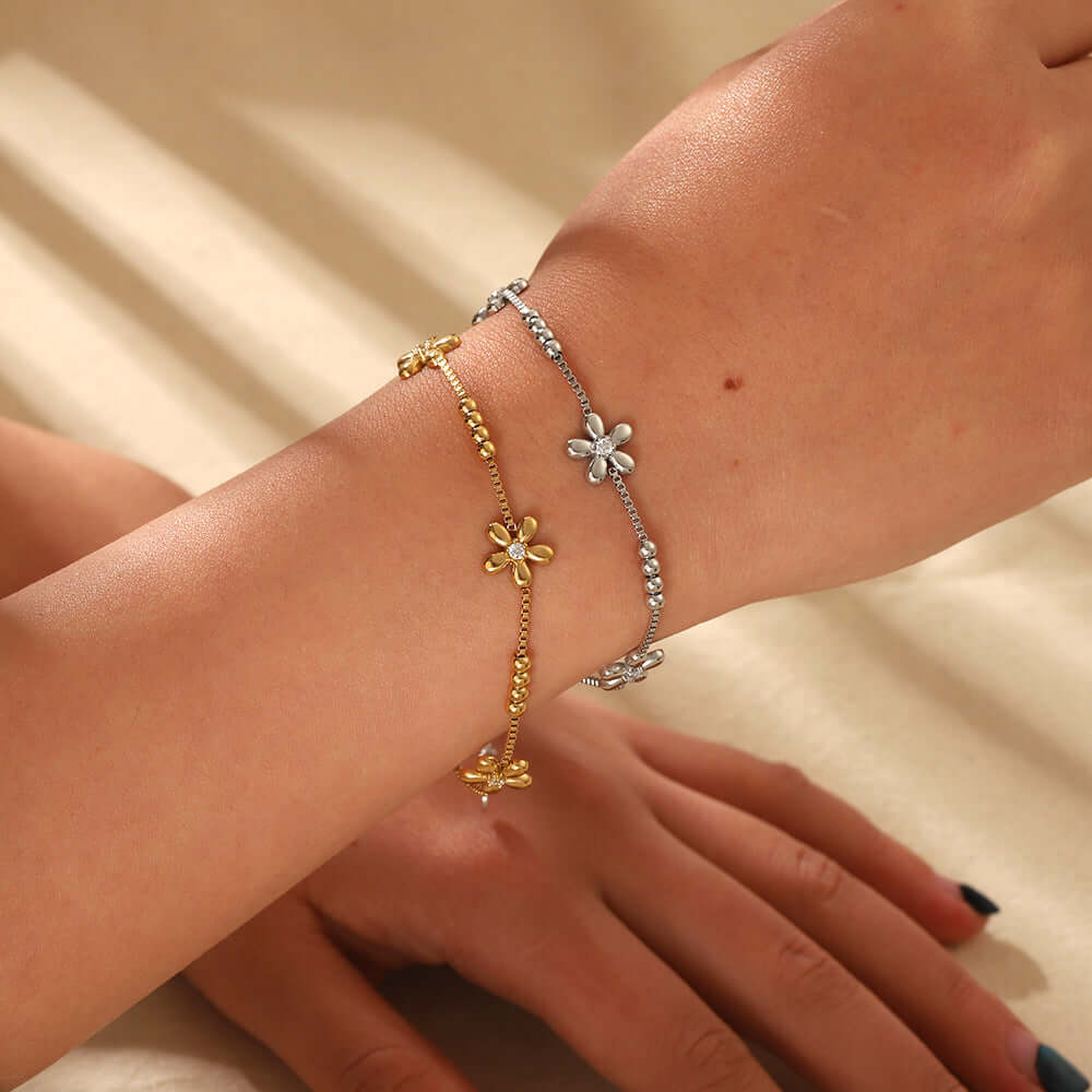 Floral Bead Bracelet for Women - Gold Plated Adjustable Boho Bracelet | FB179 | Perfect for Parties, Weddings & Everyday Wear