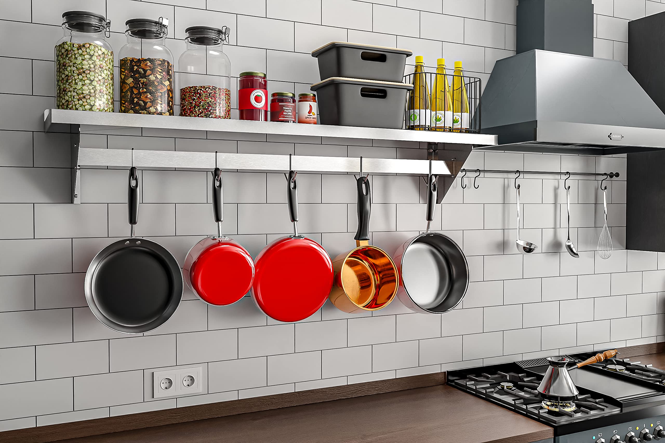KoolMore Stainless Steel Wall Mounted Pot Rack Organizer - 12