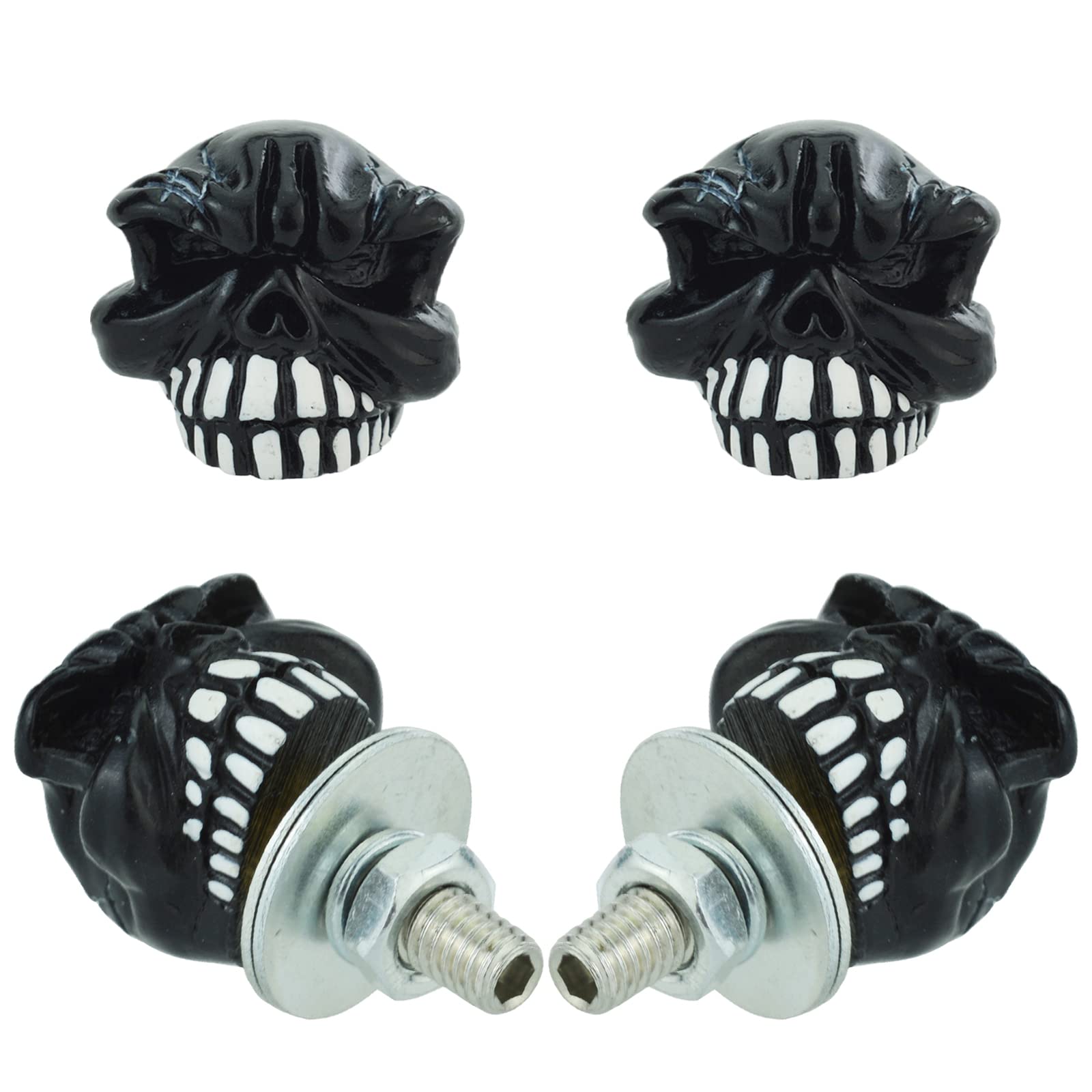 Skull License Plate Frames - Anti-Theft Car Plate Screw Bolts (4-Pack) - Fits Most Vehicles & Motorcycles - Durable Black Metal Design - Perfect for Car Enthusiasts & Motorcycle Riders