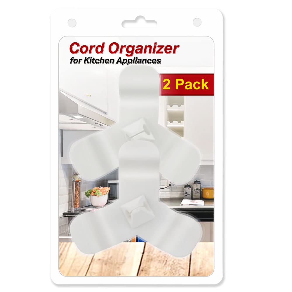 2-Pack White Appliance Cord Organizer - Stick-On Kitchen Space Saver for Mixers, Pressure Cookers & Small Appliances | Perfect for Clutter-Free Countertops & Organized Cooking Spaces