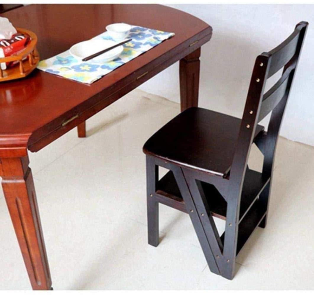 Solid Wood Folding Step Stool - Multifunctional Ladder Stool for Home, Kitchen, Bathroom - Compact Foldable Footrest with Spindle Design (Dark Walnut) - Perfect for Reaching High Shelves, Bathroom Use & Kids' Step Stool
