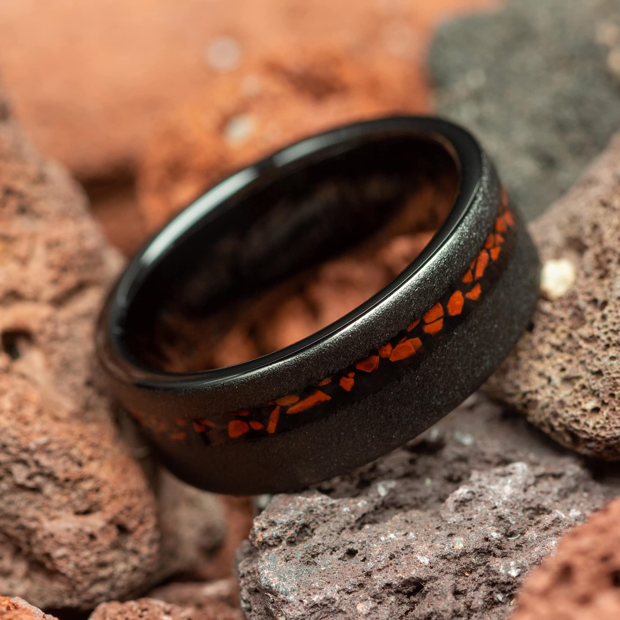 Dinosaur Bone Men's Wedding Ring - Sandblasted Black Tungsten Band, 8mm Comfort Fit, Durable & Hypoallergenic - Perfect for Weddings, Anniversaries & Unique Gifts
