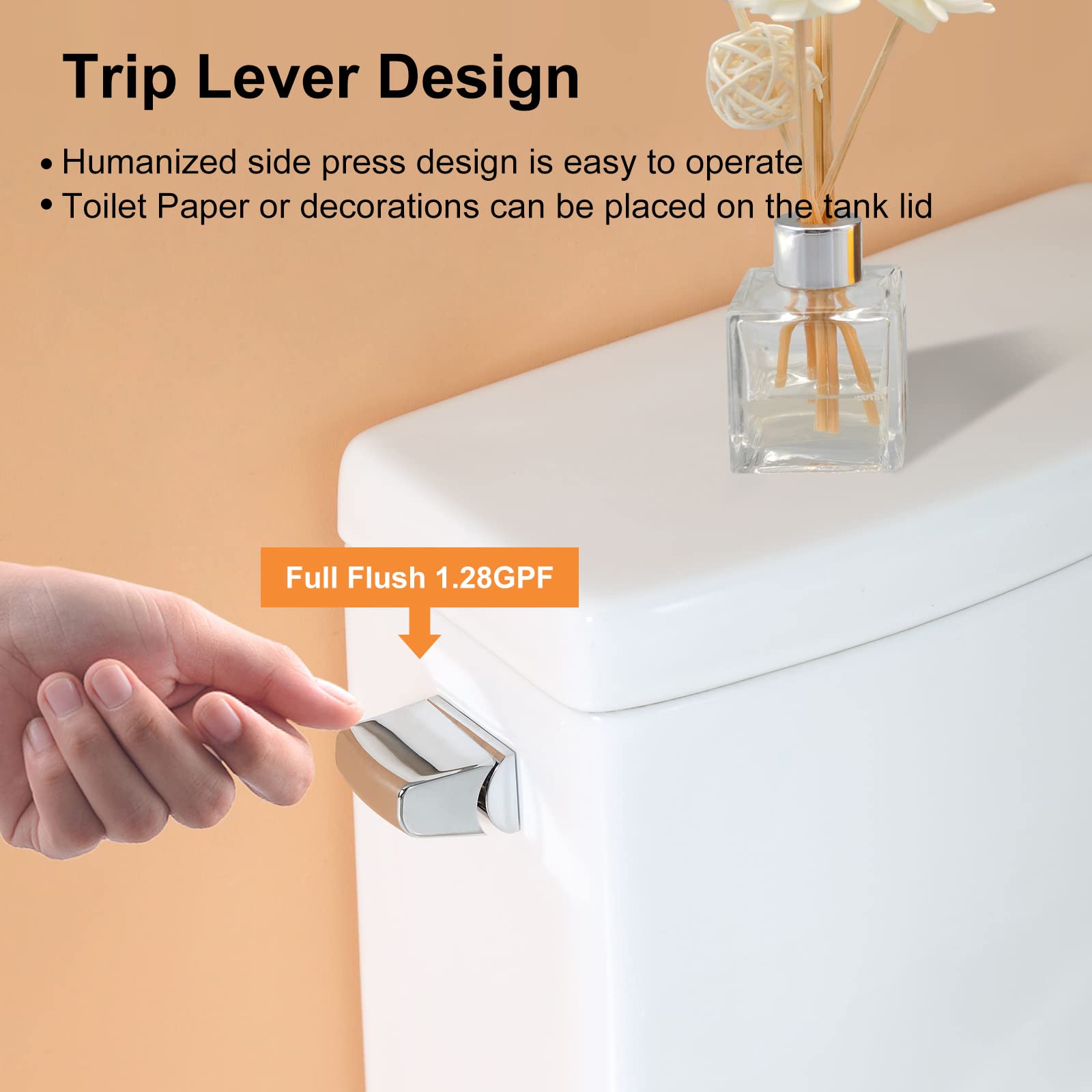 HOROW HR-ST076W One Piece Elongated Toilet with Soft Closing Seat - Left-Hand Trip Lever, 1.28 GPF High Efficiency Single Side Flush, 12-Inch Rough-In, White Bathroom Toilet Bowl for Modern Homes & Commercial Spaces