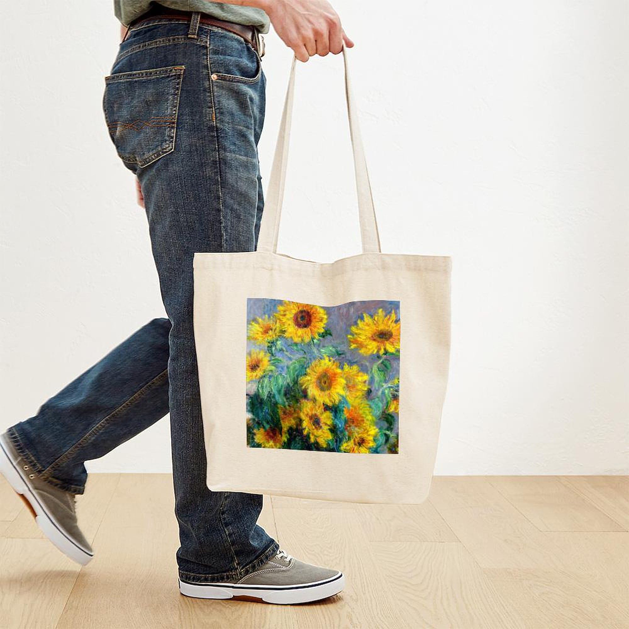 Monet Sunflower Tote Bag - Natural Canvas Reusable Shopping Bag for Women | Eco-Friendly Grocery, Beach & Work Tote | CafePress Jewelry Collection