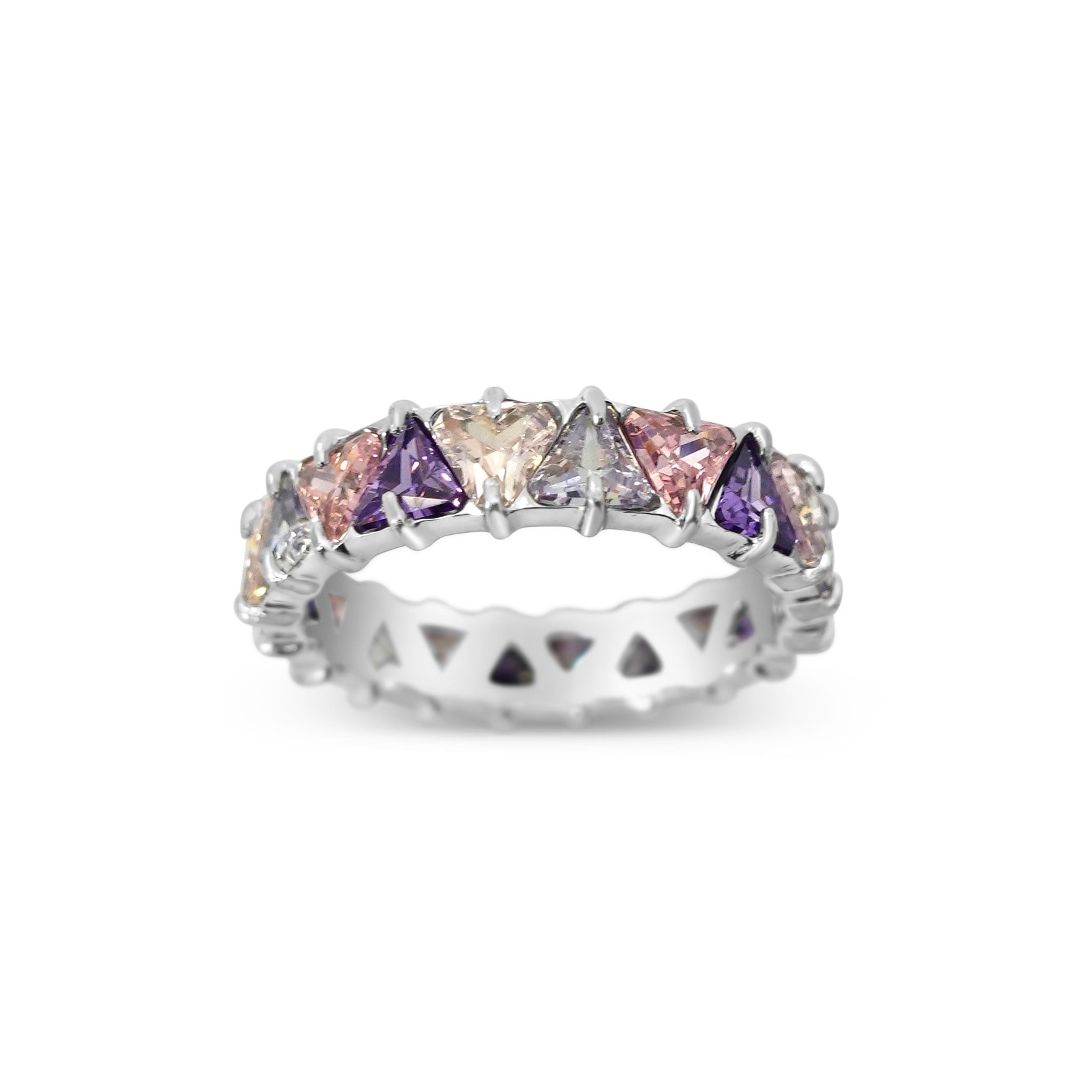 5mm Lilac Triangular Eternity Ring - Stainless Steel Wedding Band for Women, Anniversary Gift, Promise Ring for Her - Perfect for Valentine's Day, Engagement & Special Occasions