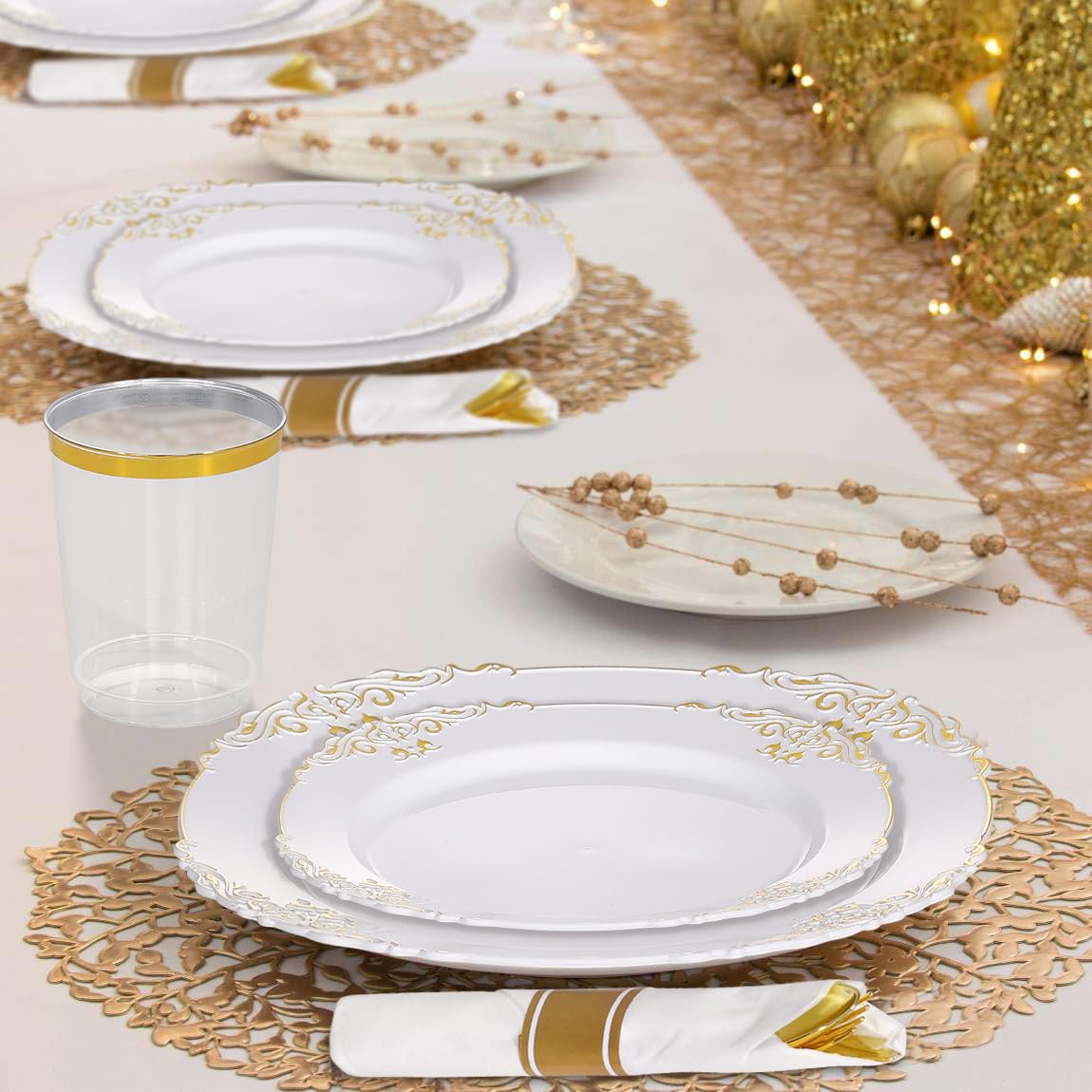 50-Piece Gold Wrapped Plastic Cutlery Set with White Napkins - Disposable Silverware for Parties, Weddings & Events - Elegant Forks, Spoons & Knives - Perfect for Catering, Birthday Celebrations & Formal Dinners - By Zulzzy