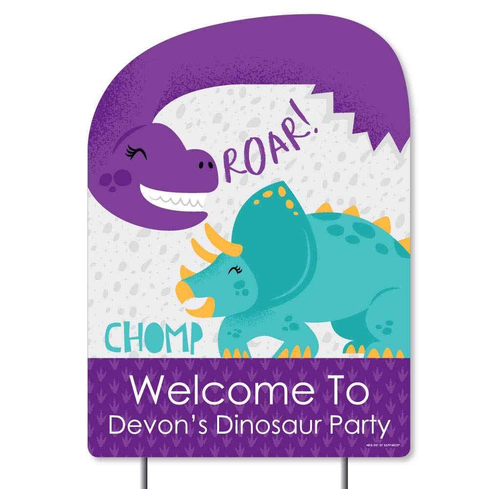 Custom Dinosaur Girl Yard Sign - Personalized 
