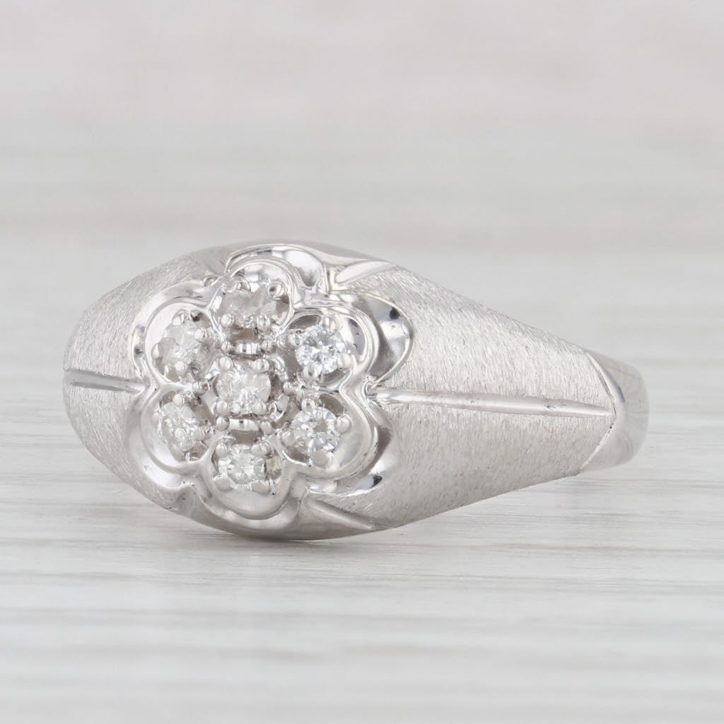 0.12ctw Diamond Cluster Ring in 10k White Gold - Belcher Setting - Size 11.25 - Men's Wedding Band, Anniversary Gift, Promise Ring for Him - Perfect for Proposals, Engagements & Special Occasions