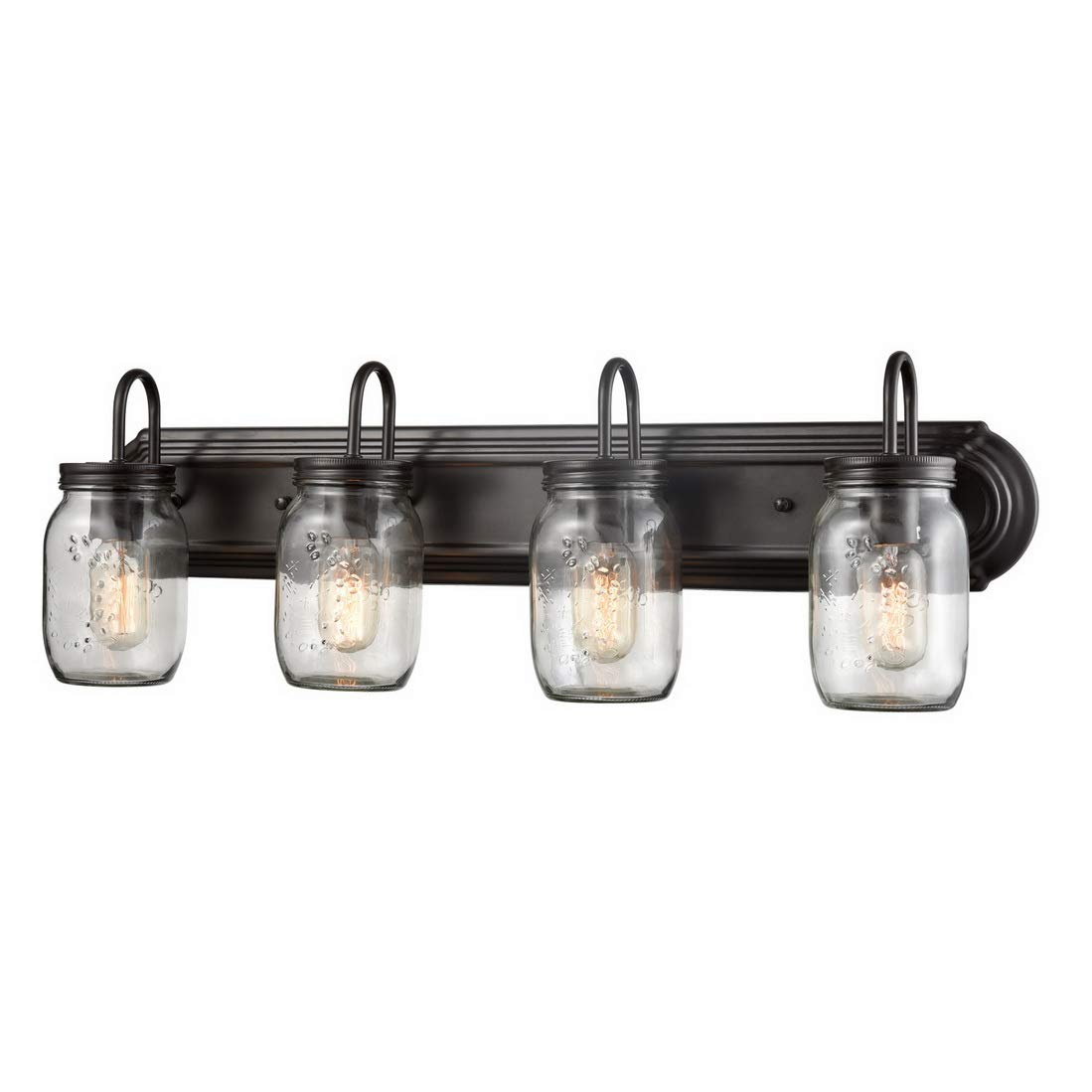Vintage Clear Glass Jar Wall Sconces 4-Light Bathroom Vanity Lighting Fixture in Oil Rubbed Bronze - Perfect for Bathroom, Powder Room, and Vintage-Style Home Decor