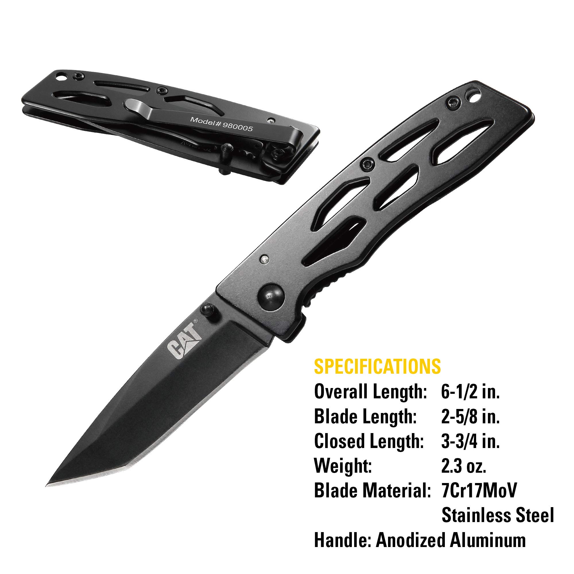 Caterpillar 6-1/2 Inch Folding Pocket Knife - Heavy Duty Black Utility Knife for Camping, Hiking & Outdoor Survival - 980005 Model