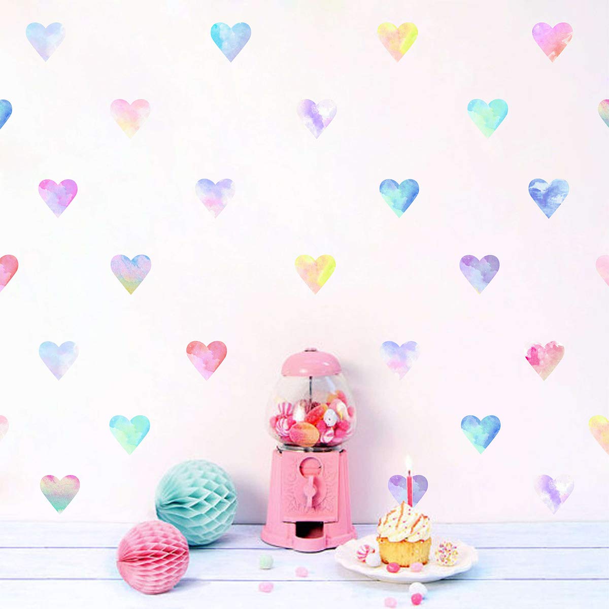 Watercolor Heart Wall Decals - Colorful Heart Stickers for Girls Bedroom, Nursery & Kids Room Decor - Perfect for DIY Wall Art, Birthday Party Decorations and Home Interior Design