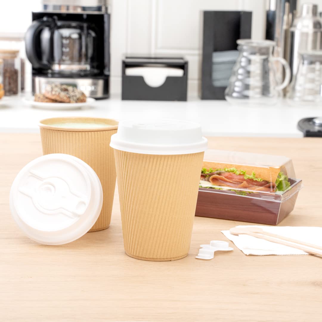 Restpresso Disposable Paper Cup Lids for 8oz 12oz 16oz 20oz Coffee Cups - 500 Pack White Plastic Hot Drink Lids with Straw Slot & Double Plug (Cups Sold Separately) - Perfect for Coffee Shops, Cafes, and Takeout Restaurants