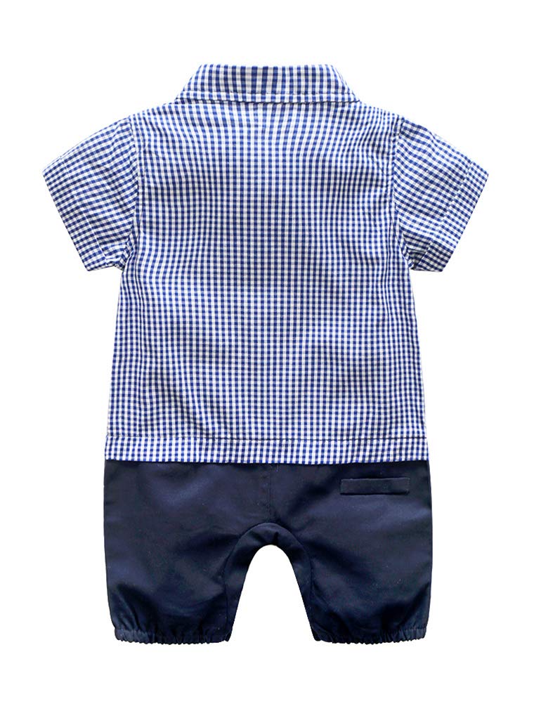 Adorable Baby Boys' Cotton Plaid Romper with Stitching - Soft & Comfortable for Playtime, Outings & Photo Shoots