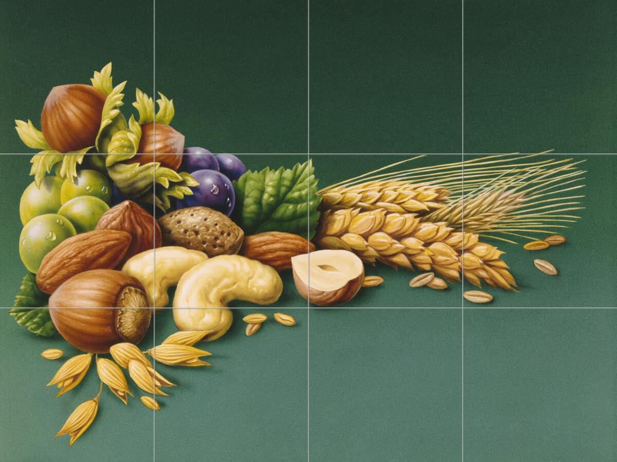 Premium Ceramic Backsplash Tile Mural - Fruit & Vegetable Food Theme Kitchen/Bathroom Decor - Nuts Design by Harro Maass - Perfect for Modern Farmhouse & Rustic Kitchen Remodels