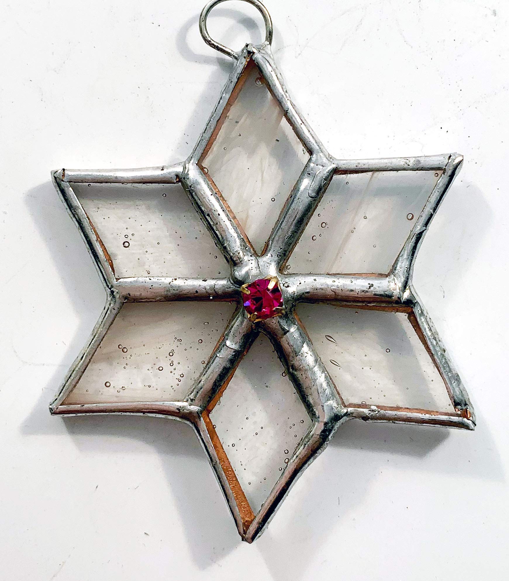 Mini Iridescent Clear Glass Star Pendant with Red Rhinestone - Perfect for Necklace, Bracelet, DIY Jewelry & Gift Giving