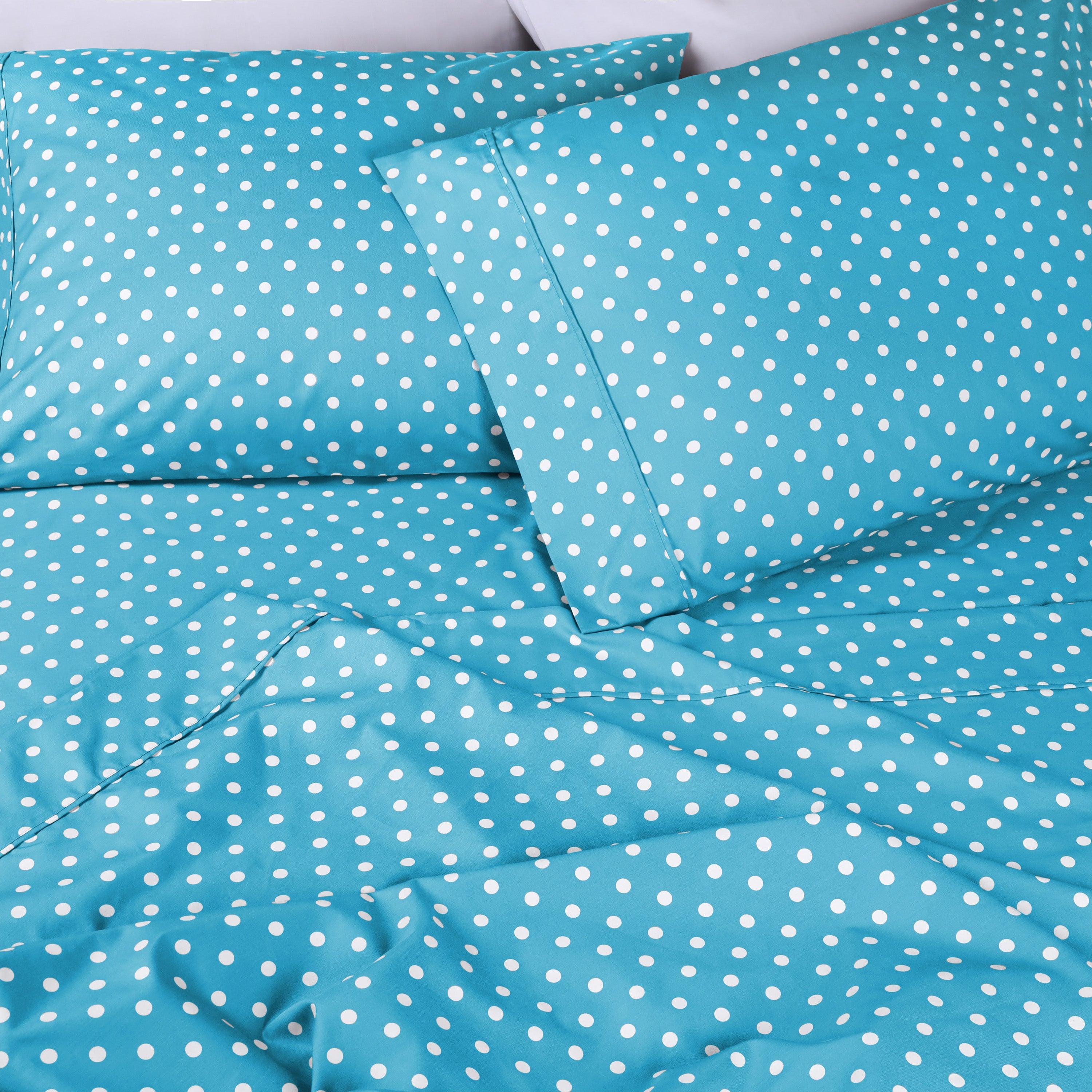 Polka Dot 600 Thread Count Cotton Blend Deep Pocket Sheet Set - Queen Size Bed Sheets for Comfortable Sleep - Perfect for Master Bedroom, Guest Room & Dorm