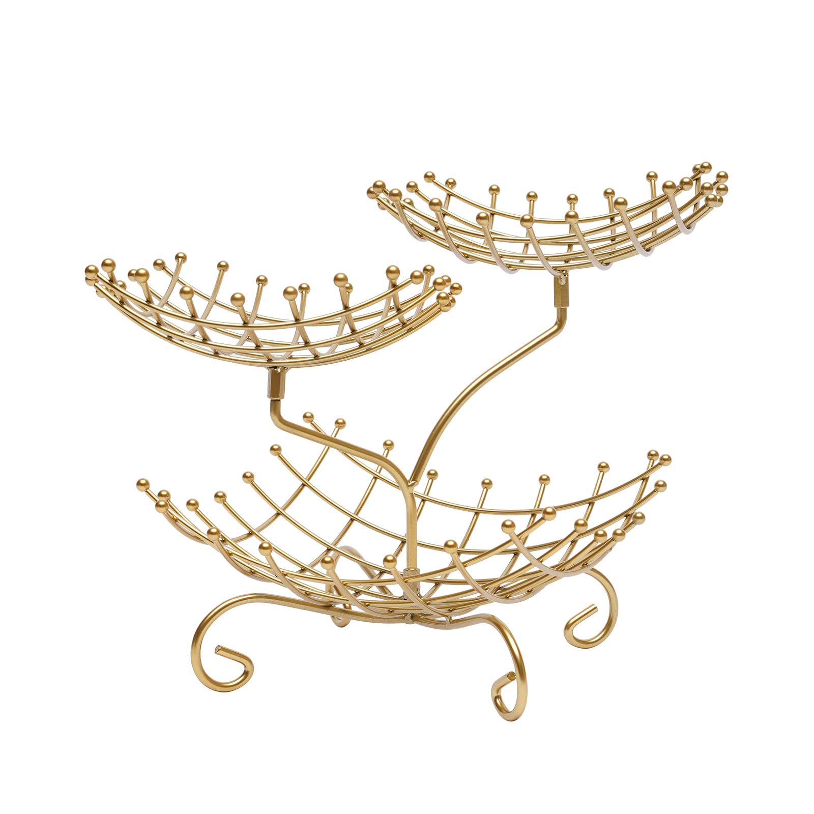 3-Tier Metal Wire Countertop Fruit Basket Holder - Decorative Storage Stand for Fruits, Vegetables, Bread & Snacks | Space-Saving Kitchen Organizer for Counter, Table & Dining Room (Gold)