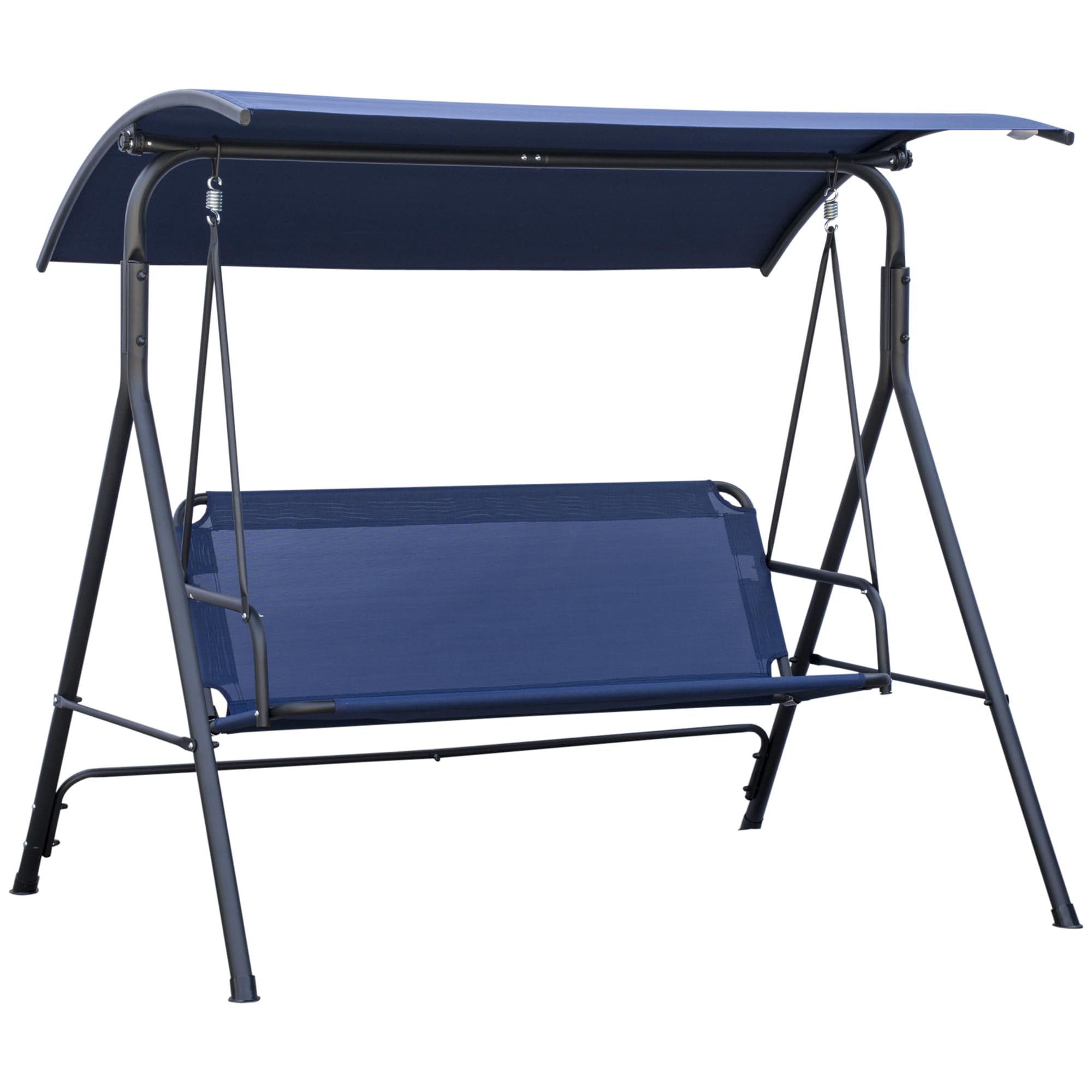 Outsunny 3-Person Outdoor Porch Swing with Stand - Steel Frame Patio Swing Bench with Adjustable Canopy & Comfortable Seat, Dark Blue - Perfect for Backyard, Garden, Deck Relaxation