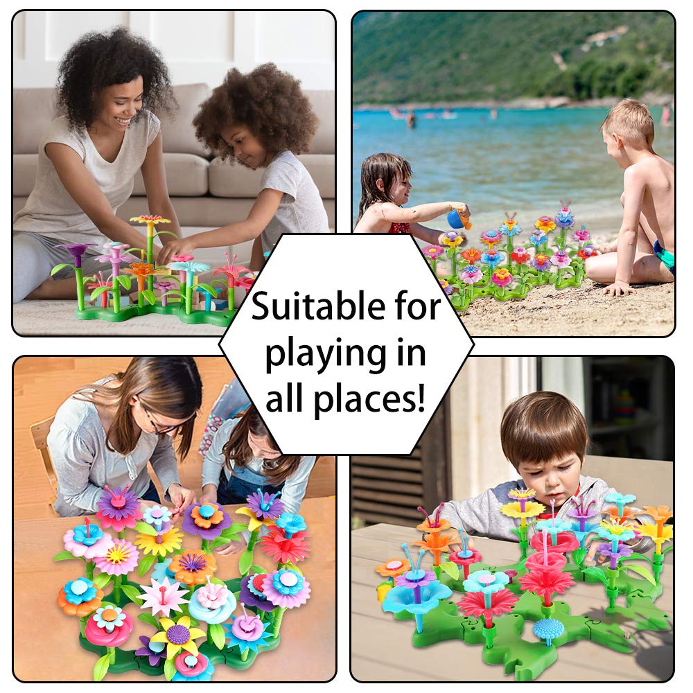 Scientoy 130 PCS Flower Garden Building Toys for Girls Ages 3-7 - Pretend Play Gardening Kit with Floral Arrangement, STEM Educational Activity Set | Perfect Birthday Gift for Kids, Indoor & Outdoor Garden Pretend Play