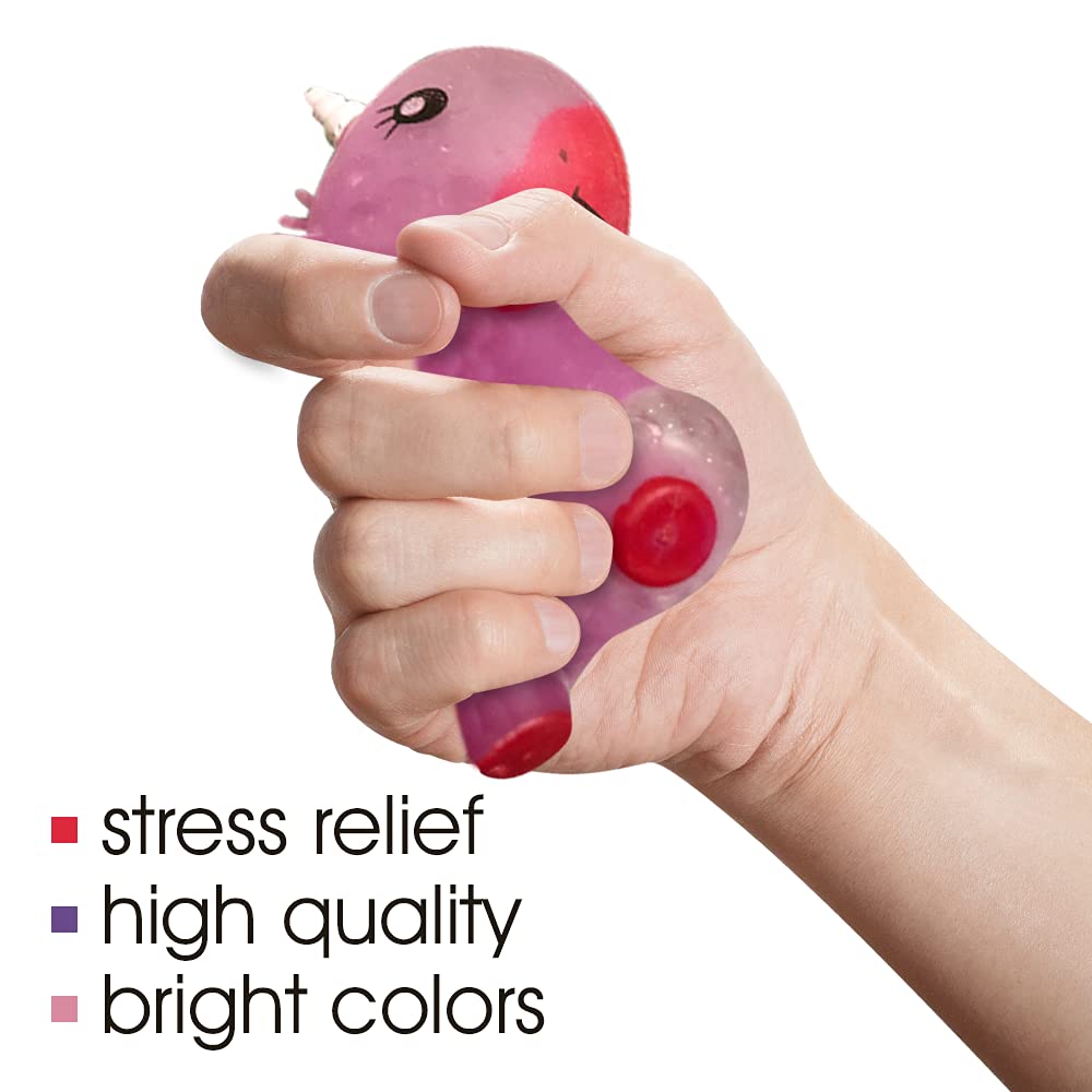 Squeeze Bead Unicorn Toys Set of 3 - Stress Relief for Kids & Adults - Party Favors & Classroom Prizes
