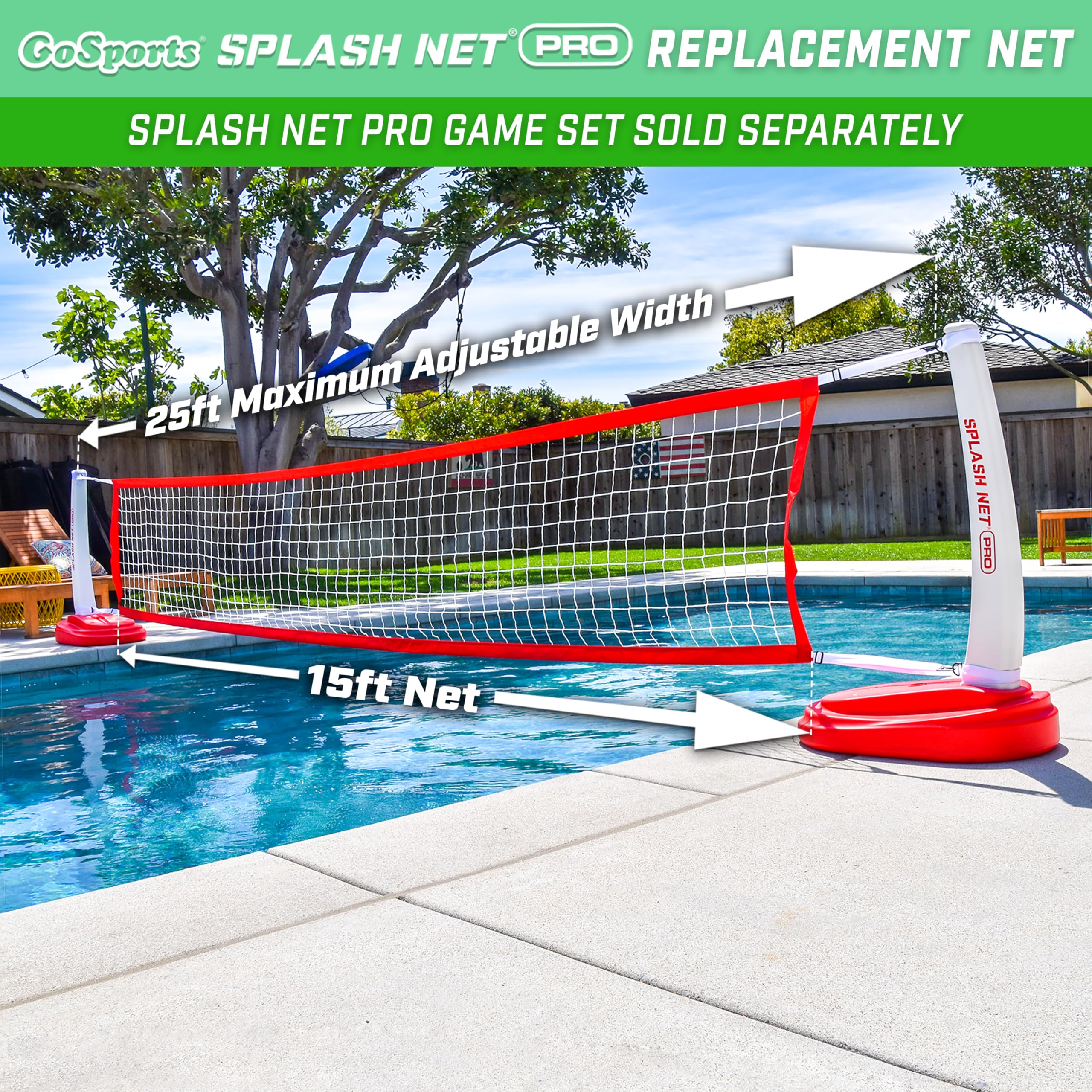 Replacement Pool Volleyball Net for GoSports Splash Net PRO & MAX - Durable Outdoor Water Game Accessory for Beach, Backyard, and Pool Parties