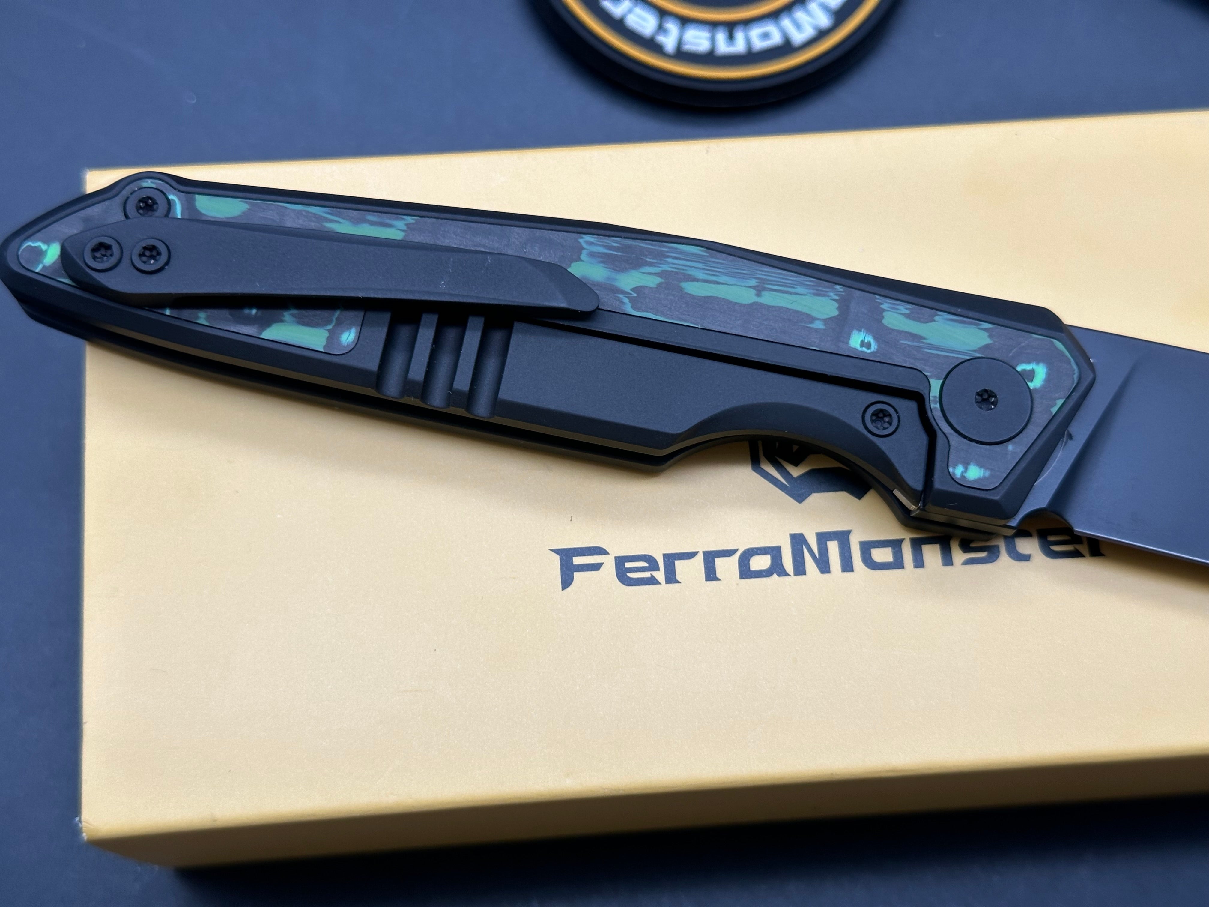Ferramonster Urbangrip Black Titanium & Carbon Fiber Handle with M390 Blade - Premium EDC Folding Knife for Outdoor, Camping, and Everyday Carry