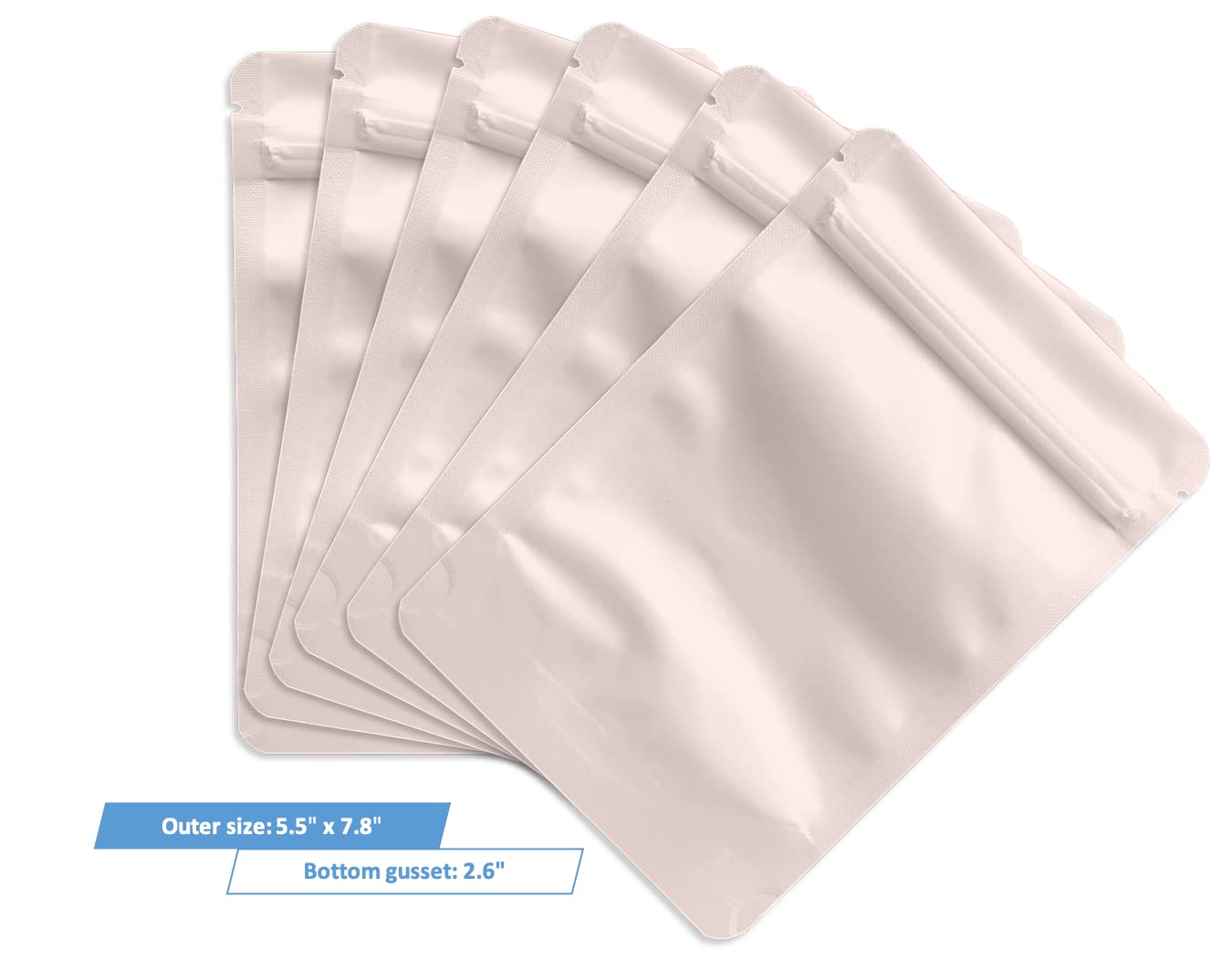 100 Pack Matte Pink Stand Up Bags - 5.5x7.8 Inches Smell Proof Resealable Mylar Bags for Food Storage, Coffee, Tea, Snacks & Herbs | Airtight Foil Packaging | Light Pink Matte Finish | Perfect for Kitchen, Pantry & Travel Organization