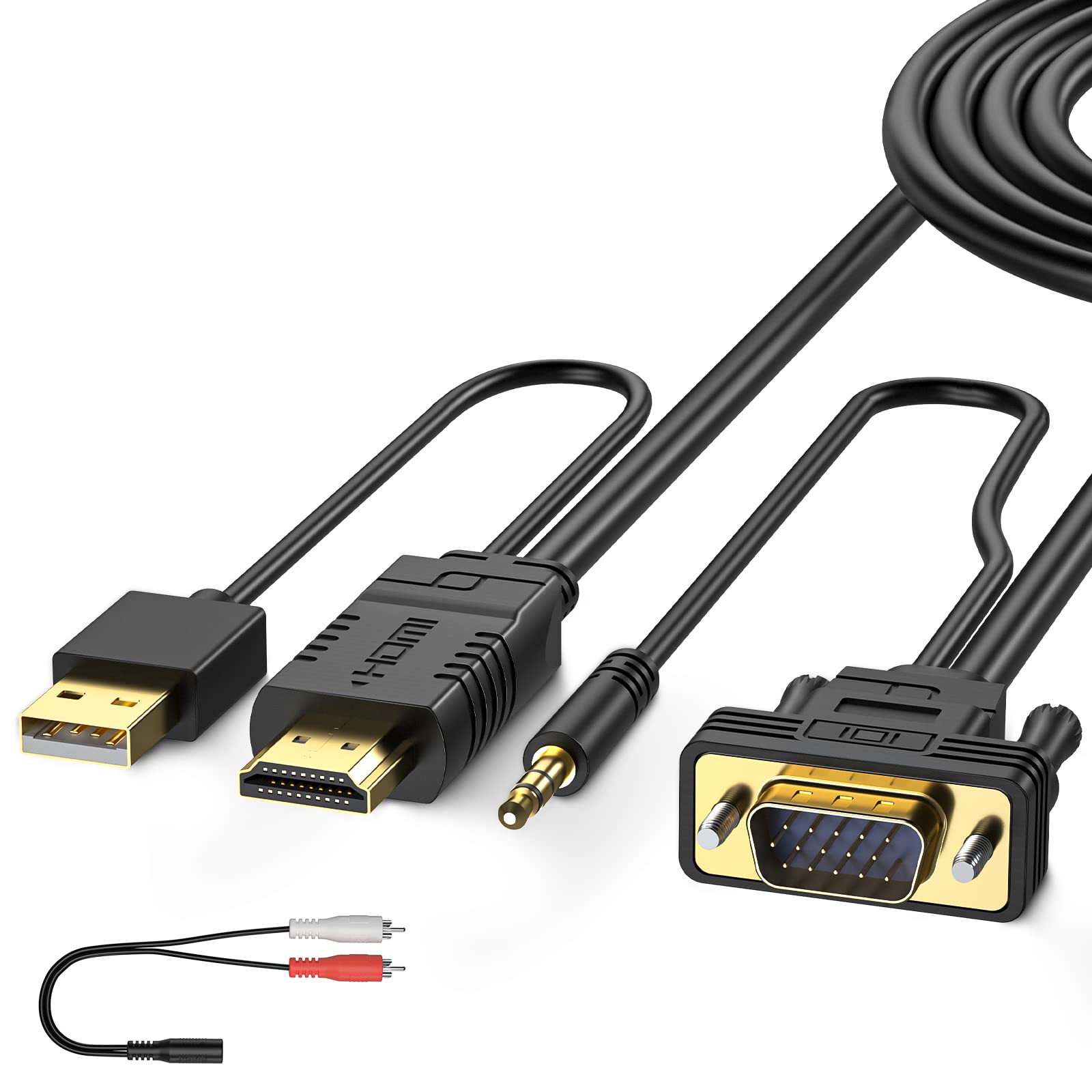 FOINNEX 50FT VGA to HDMI Cable with Audio - 15M Converter for Old PC to New TV/Monitor - Connect Laptop/Desktop to HDTV for Home Office, Gaming & Presentations