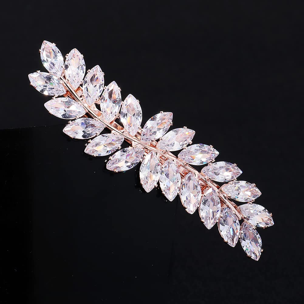 Xerling Rhinestone French Clip Hair Barrettes - Automatic Hair Spring Clips with Leaf Design & Zircon for Women | Perfect for Weddings, Parties & Everyday Elegance
