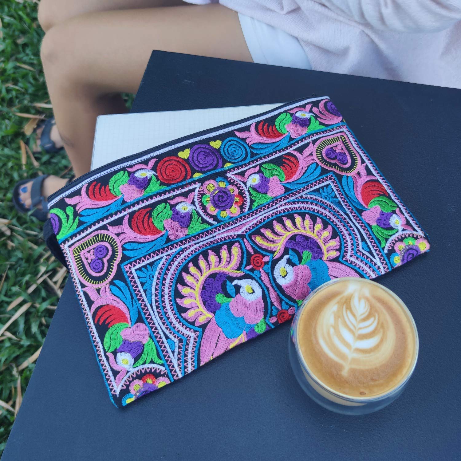 Sabai Jai Embroidered Clutch Purse with Wristlet - Large Boho Handbag for Women - Perfect for Weddings, Parties & Evening Events