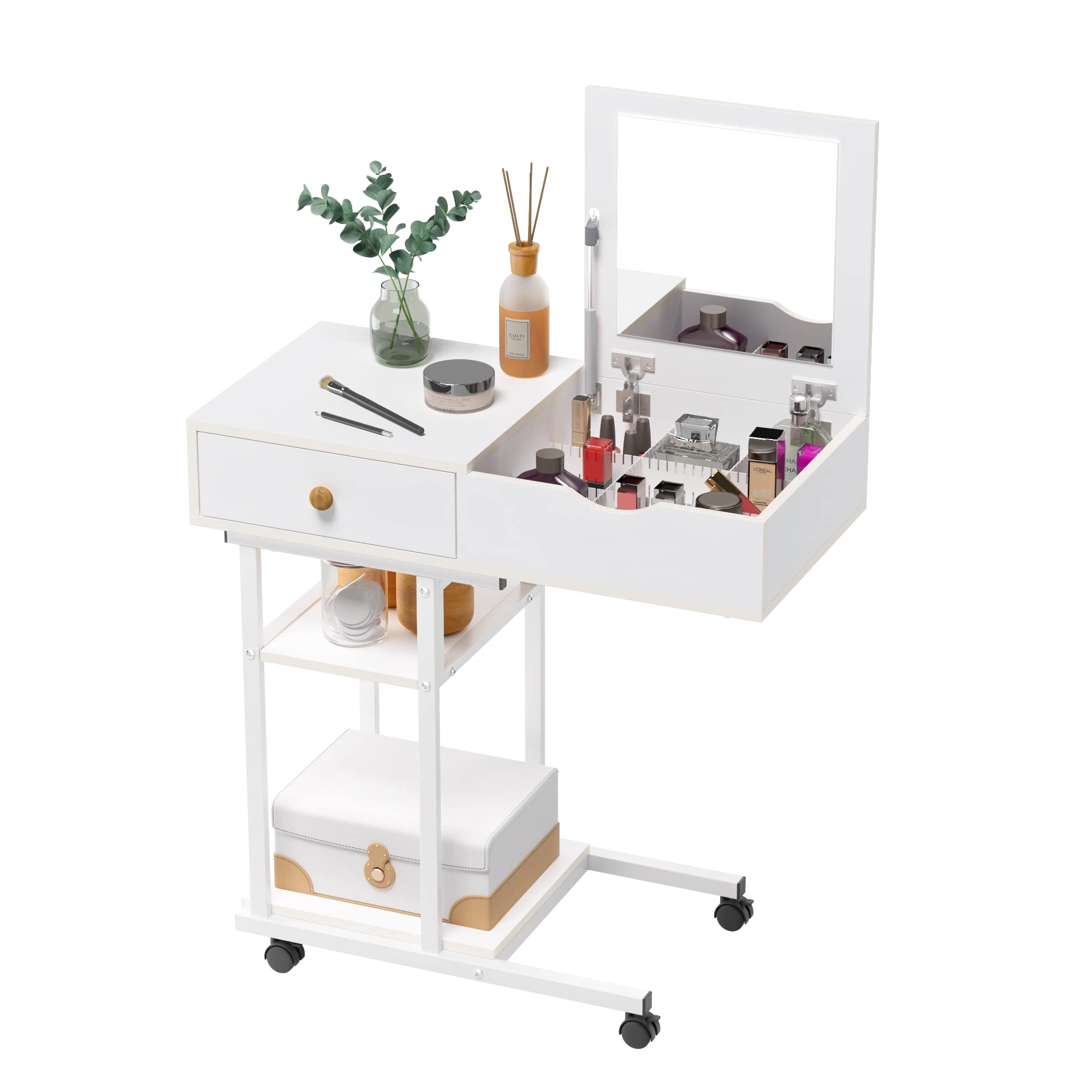 Elephance Adjustable Vanity Desk with Mirror - Compact Makeup Dressing Table & Computer Desk with Storage Drawers & Shelves for Small Bedrooms | Perfect for Daily Beauty Routine & Home Office Workspace